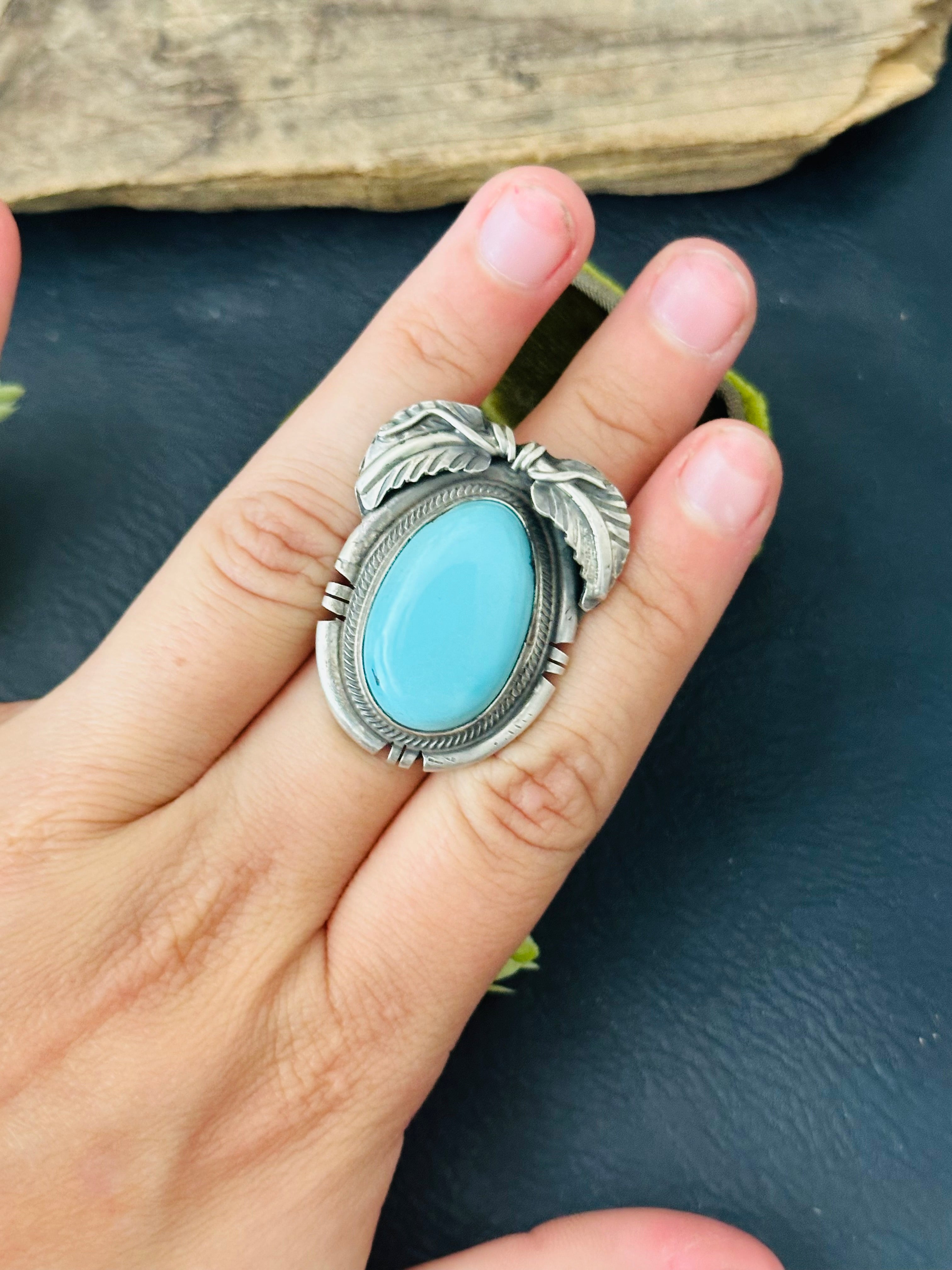 Navajo Made Royston Turquoise & Sterling Silver Adjustable Ring