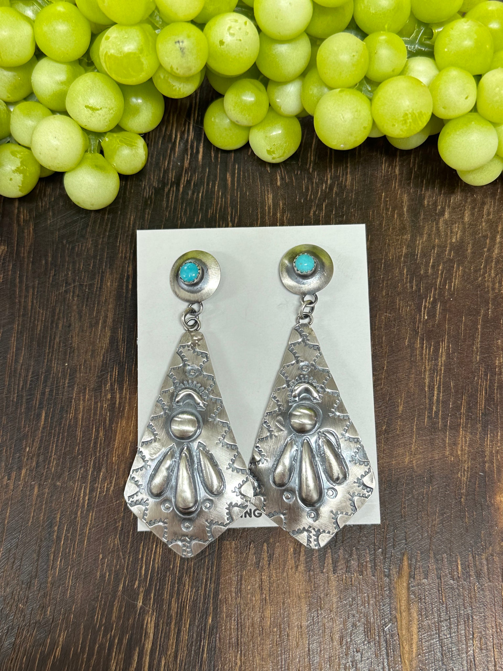 Tonya Yazzie Kingman Turquoise & Sterling Silver Post Dangle Earrings