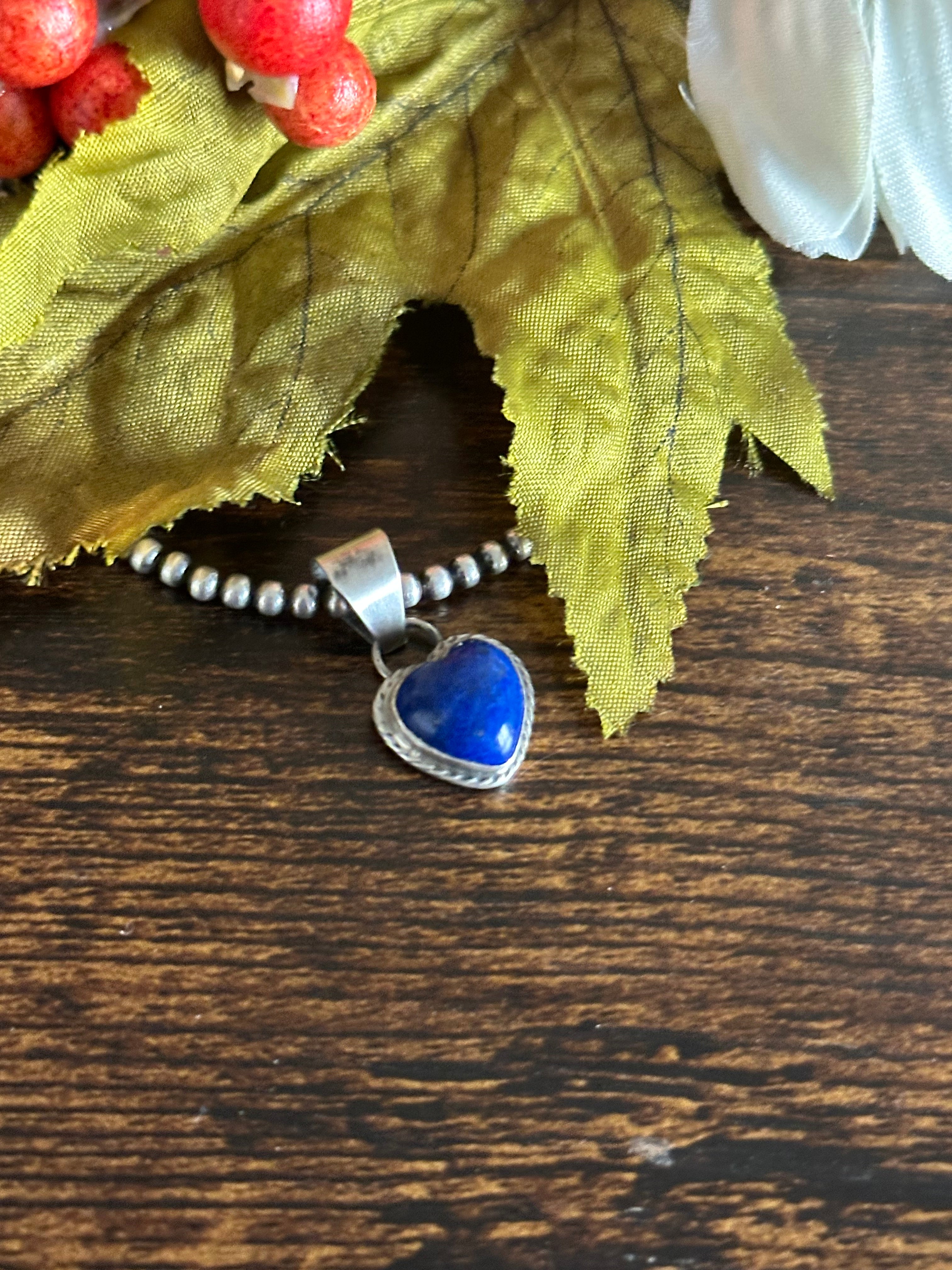 Navajo Made Lapis & Sterling Silver Heart Pendant