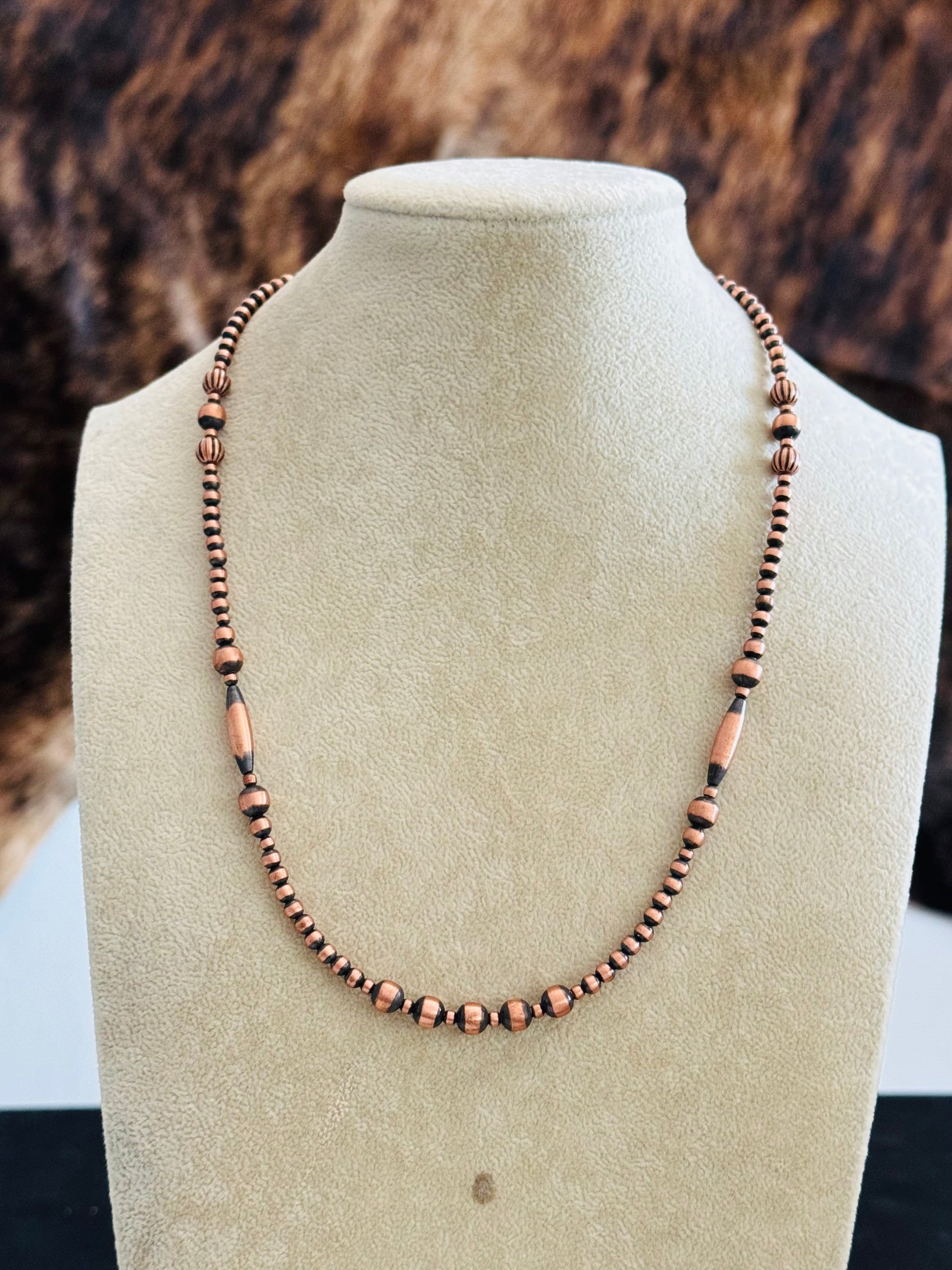 Navajo Strung Copper Pearls Beaded Necklace