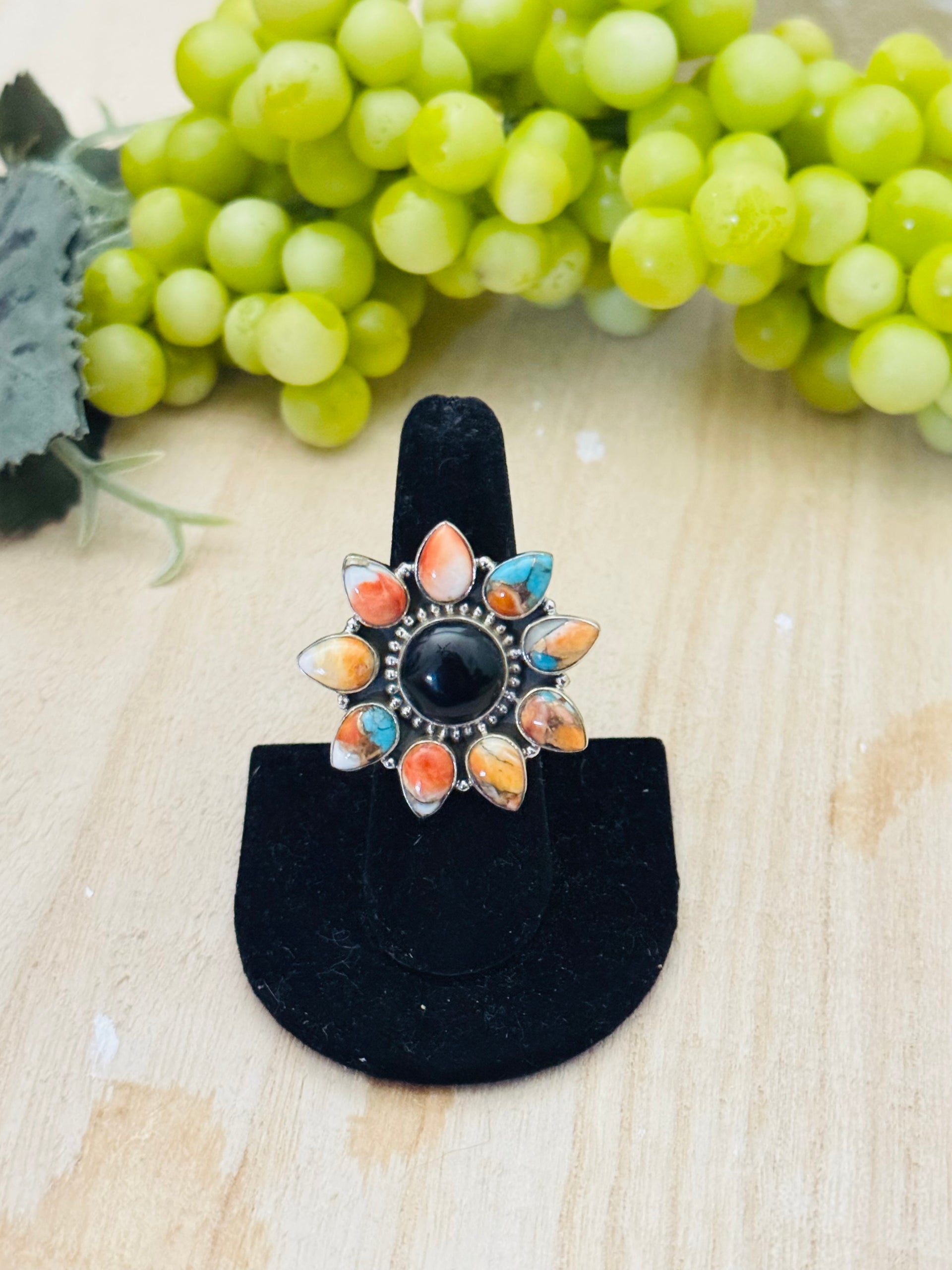 Southwest Handmade Multi Stone & Sterling Silver Adjustable Cluster Ring