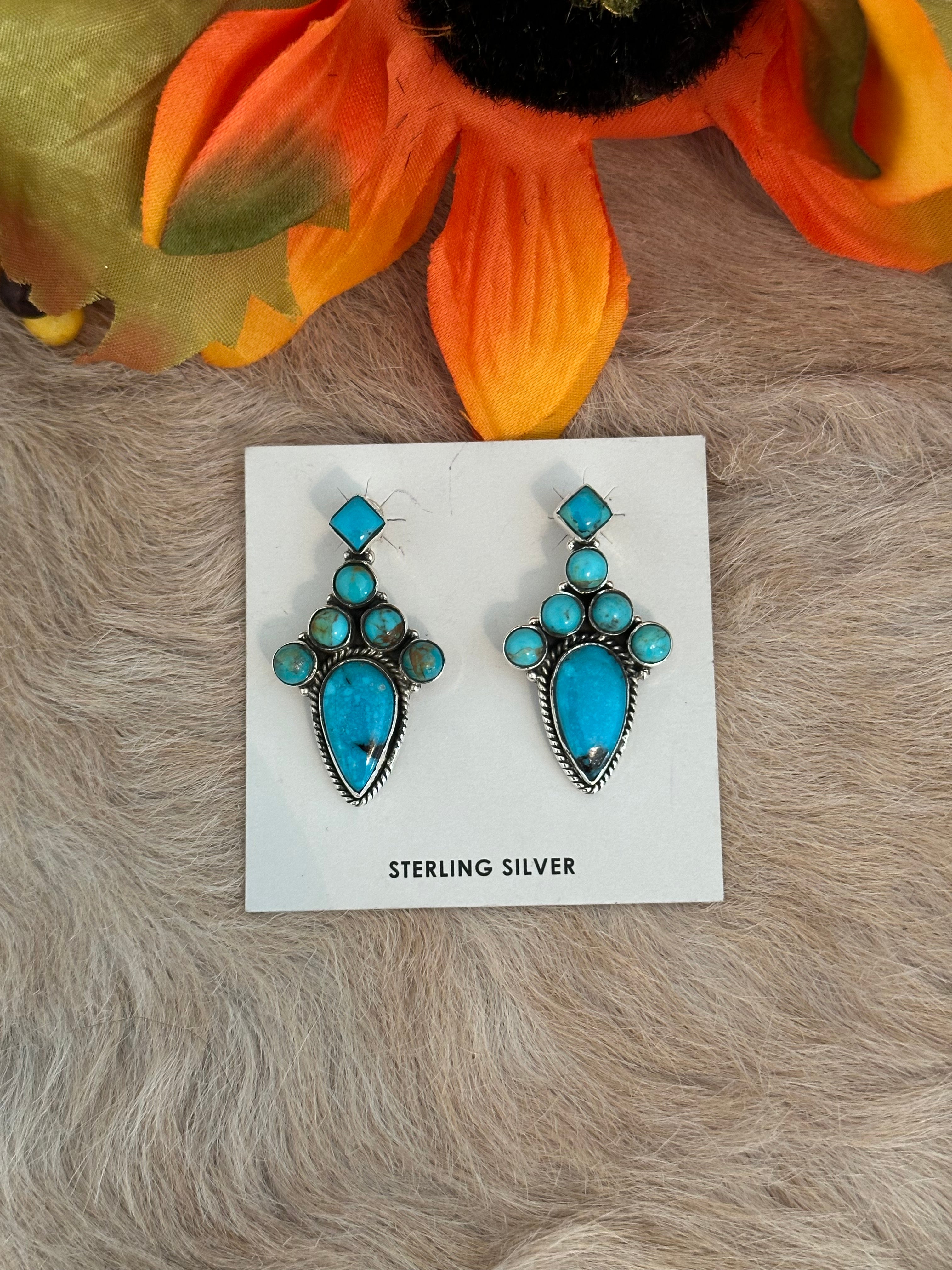 Southwest Handmade Kingman Turquoise & Sterling Silver Post Earrings