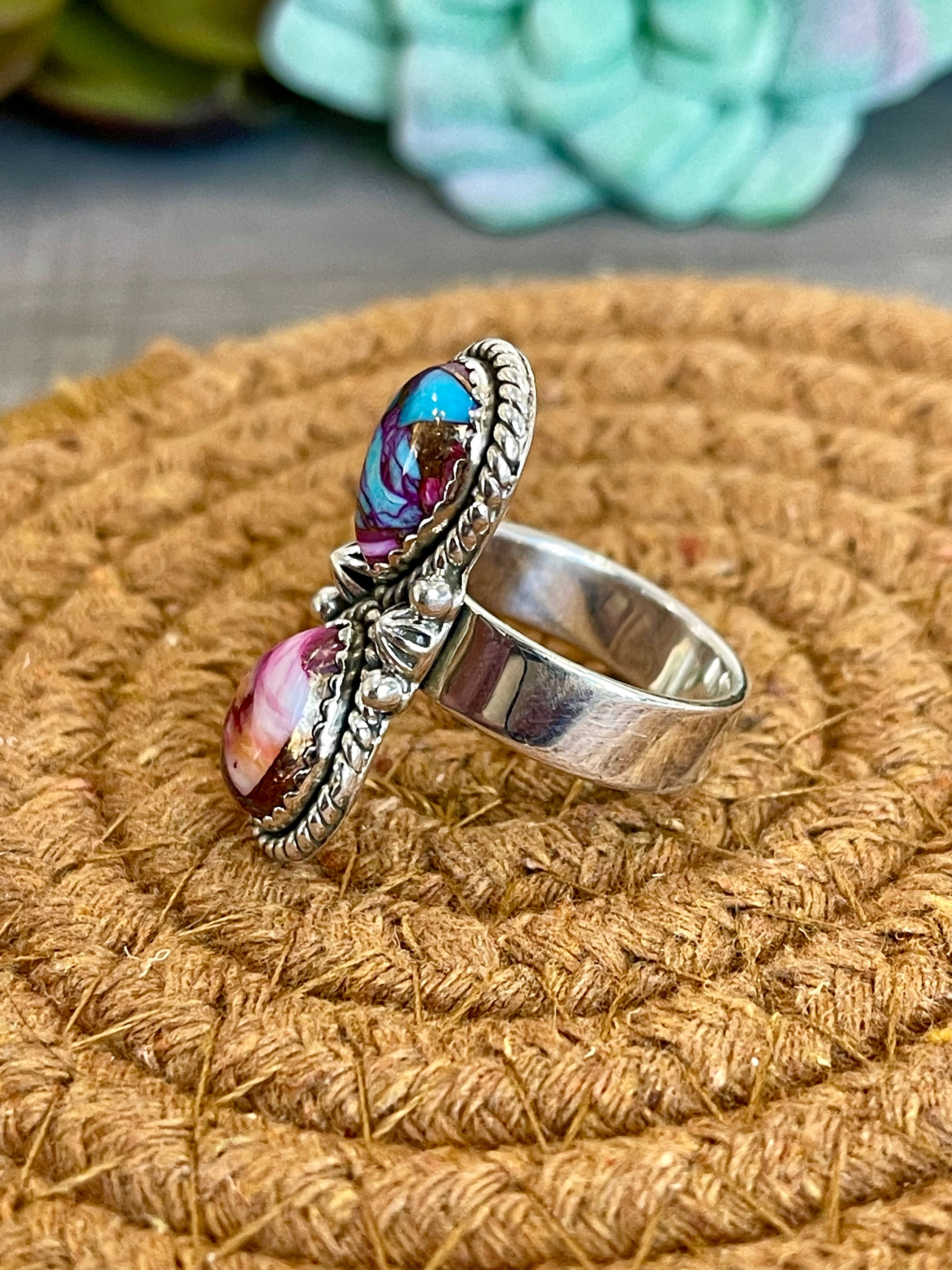 Southwest Handmade Pink Mohave & Sterling Silver Adjustable Ring