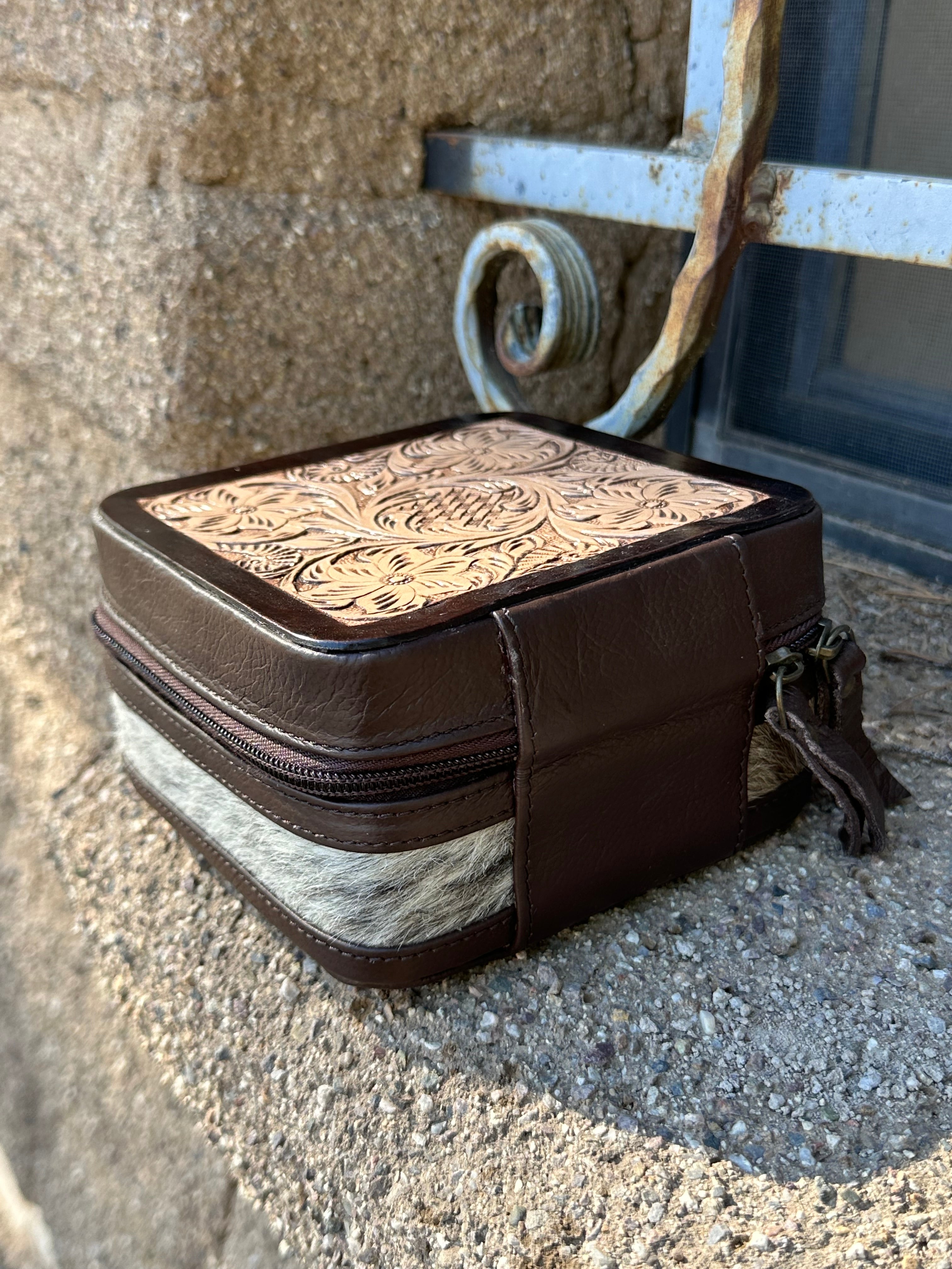 Genuine Tooled Leather Cowhide Jewelry Box