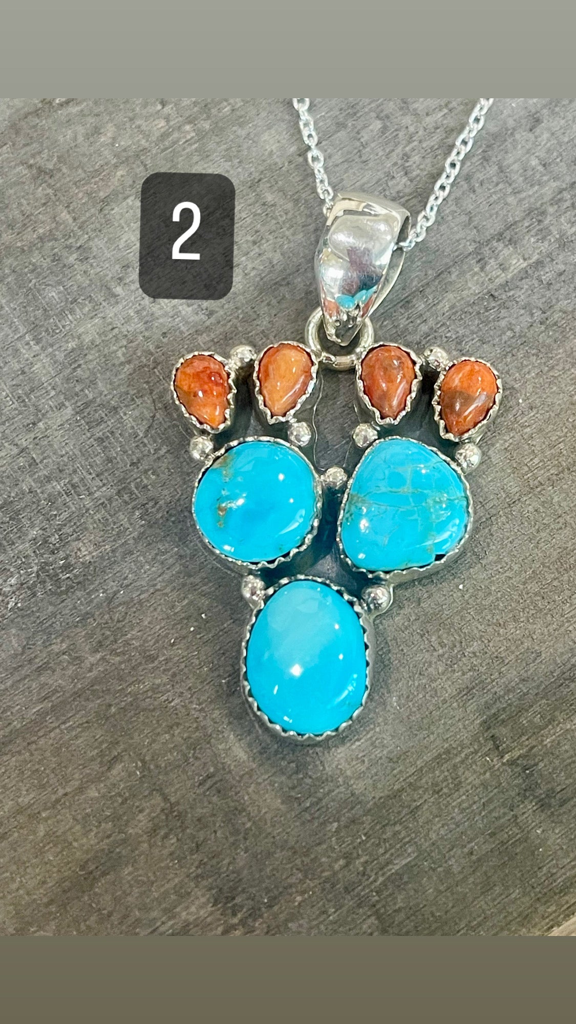 Southwest Handmade Sonoran Mountain Turquoise & Sterling Silver Prickly Pear Necklace