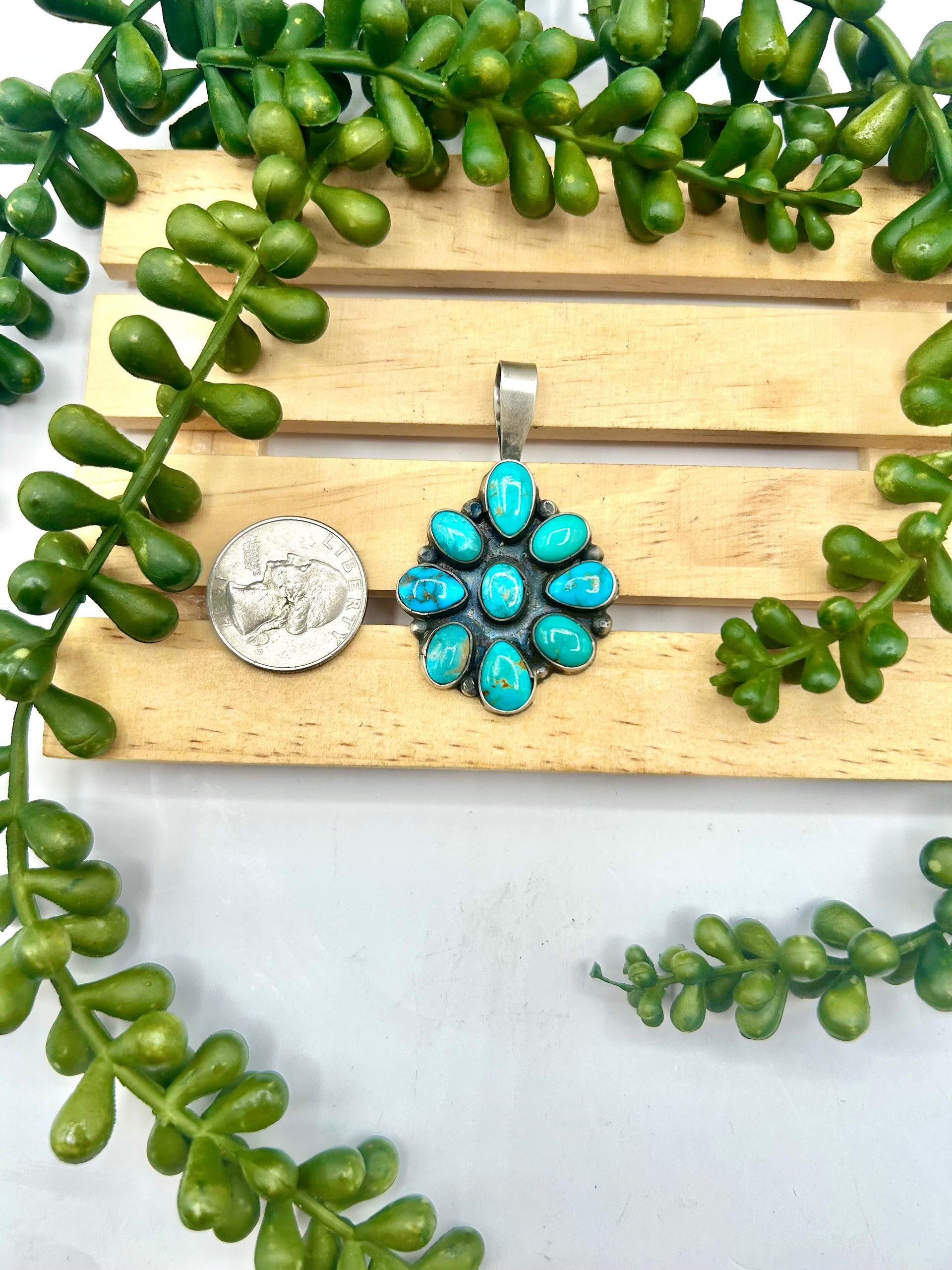 Navajo Made Kingman Turquoise & Sterling Silver Pendant