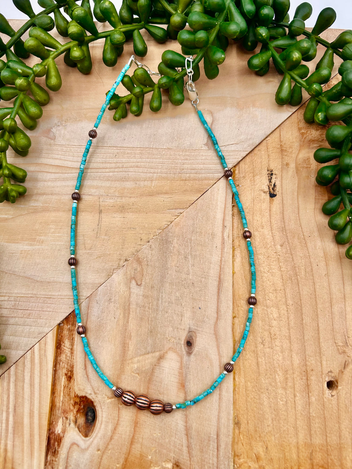 Navajo Made Strung Kingman Turquoise & Copper Necklace