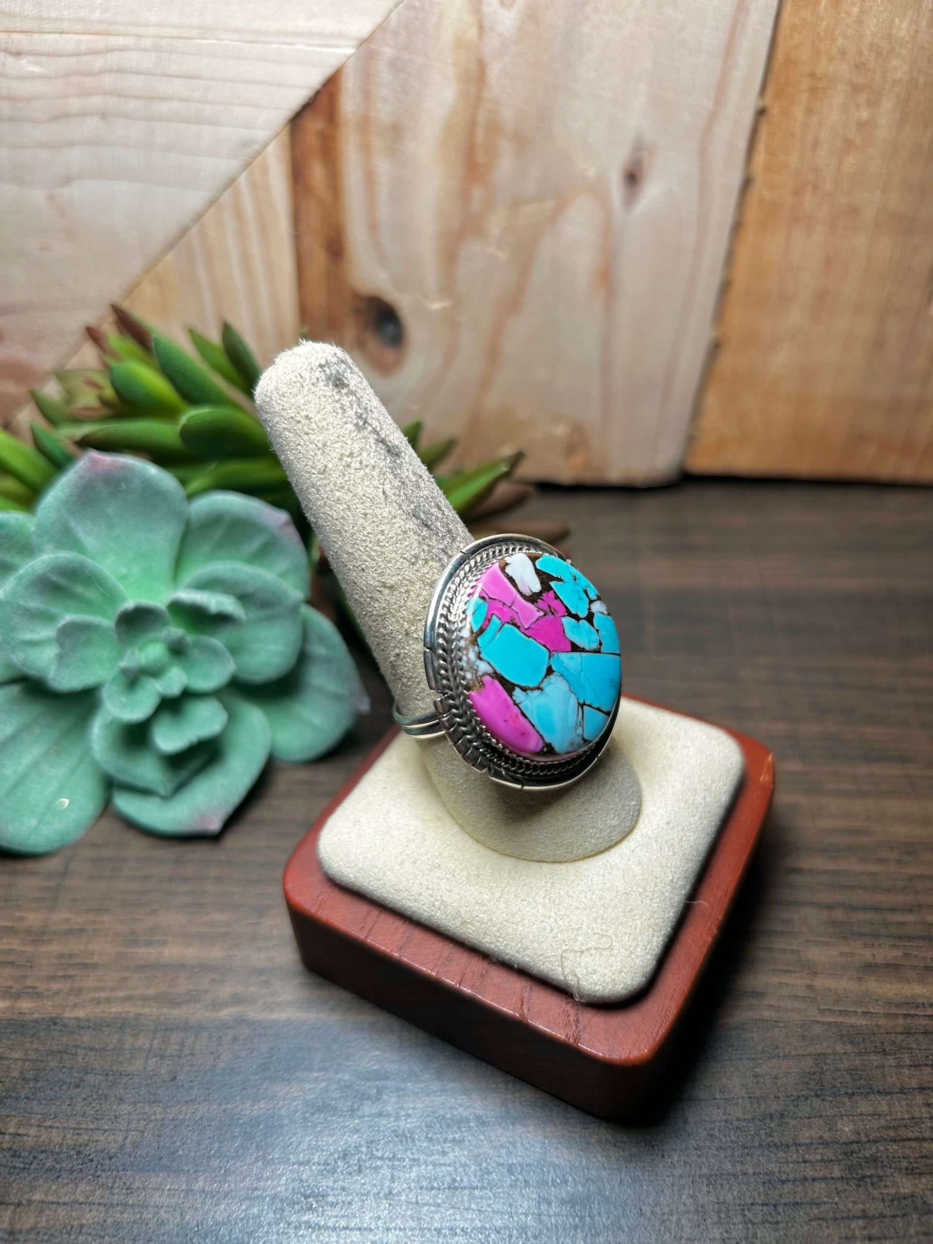 Dane Skeets Cotton Candy Dahlia & Sterling Silver Ring Size 9.75