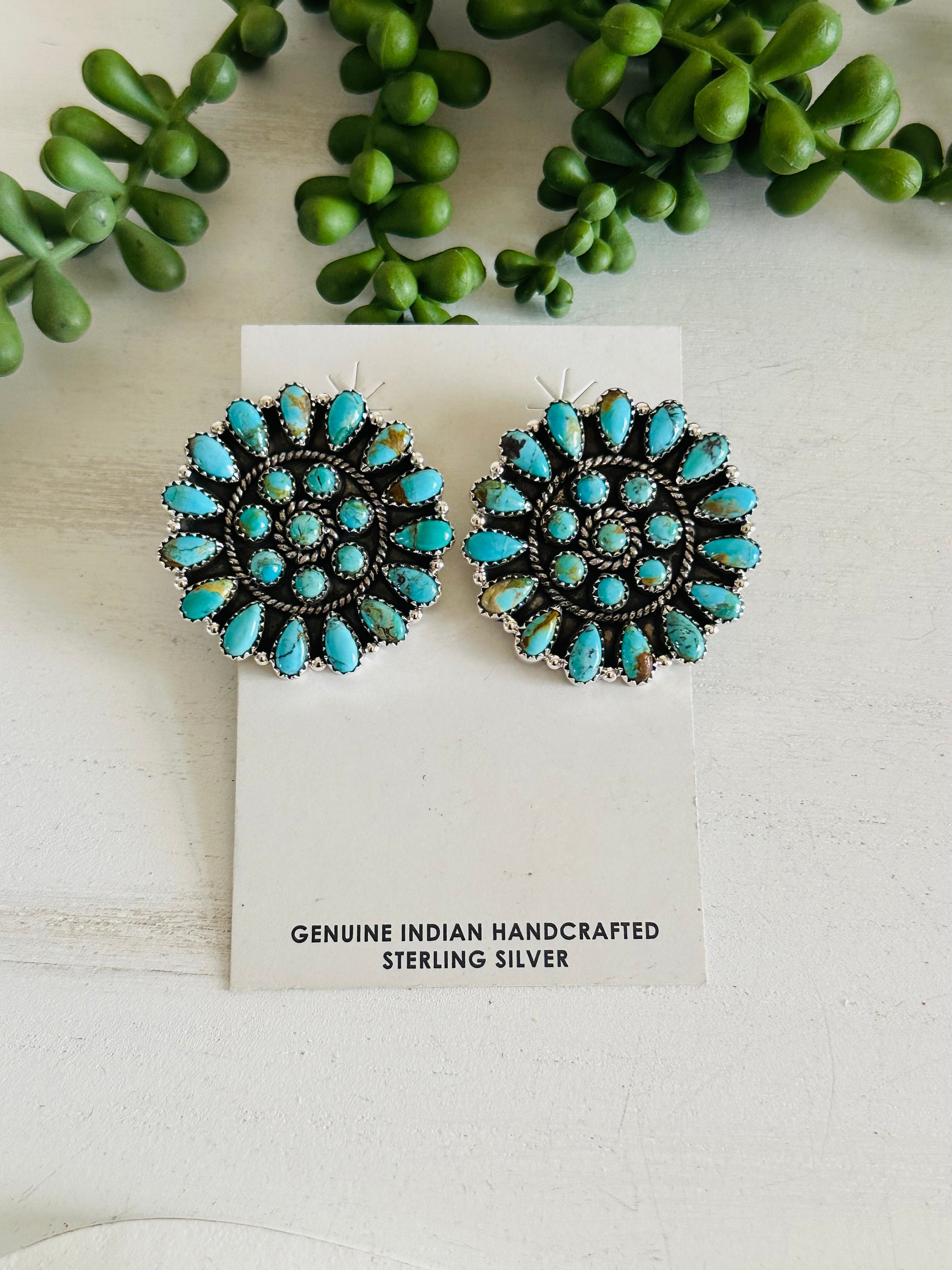 Southwest Handmade Kingman Turquoise & Sterling Silver Post Earrings