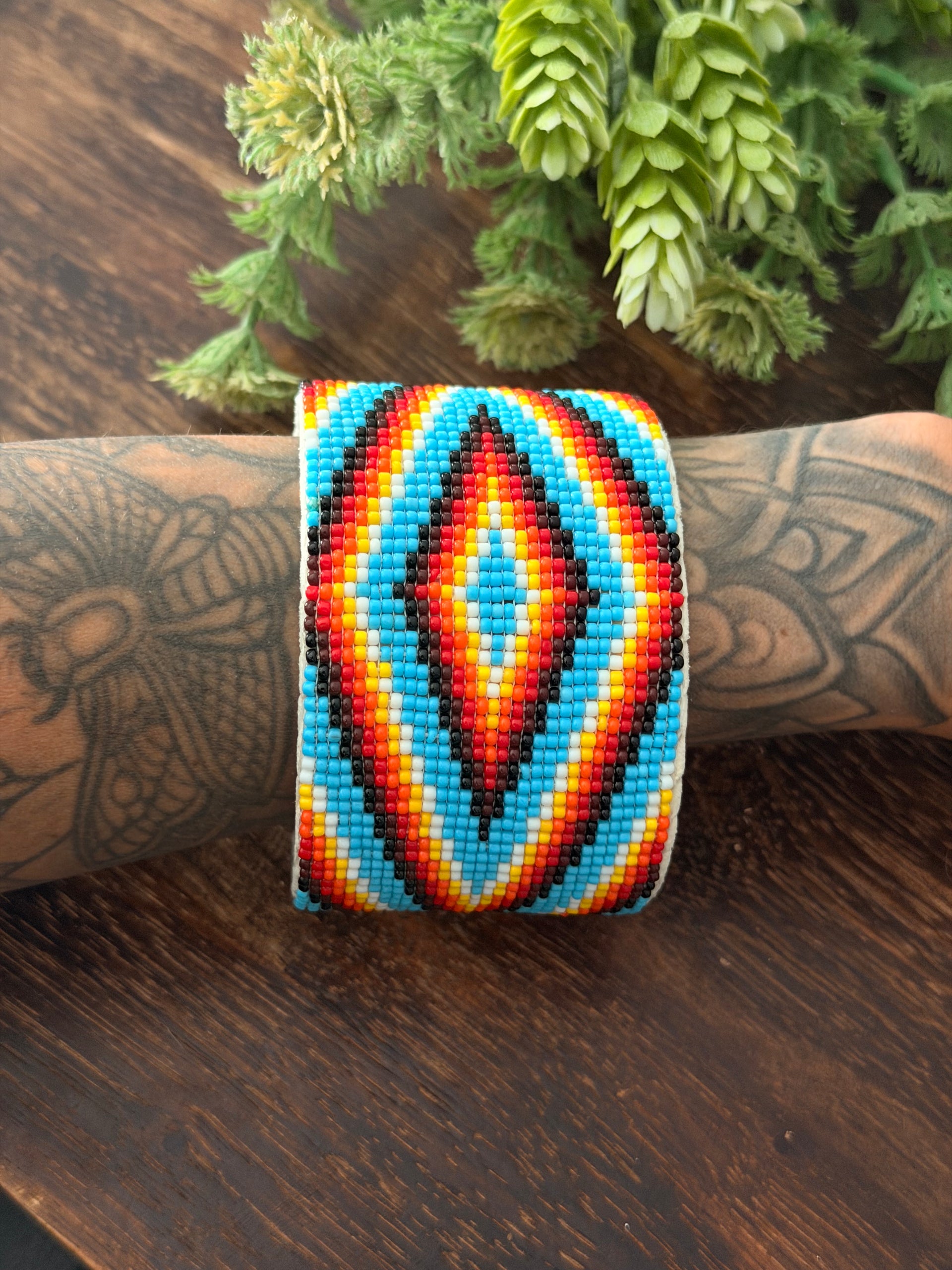 Navajo Made Beaded/Leather Cuff Bracelet