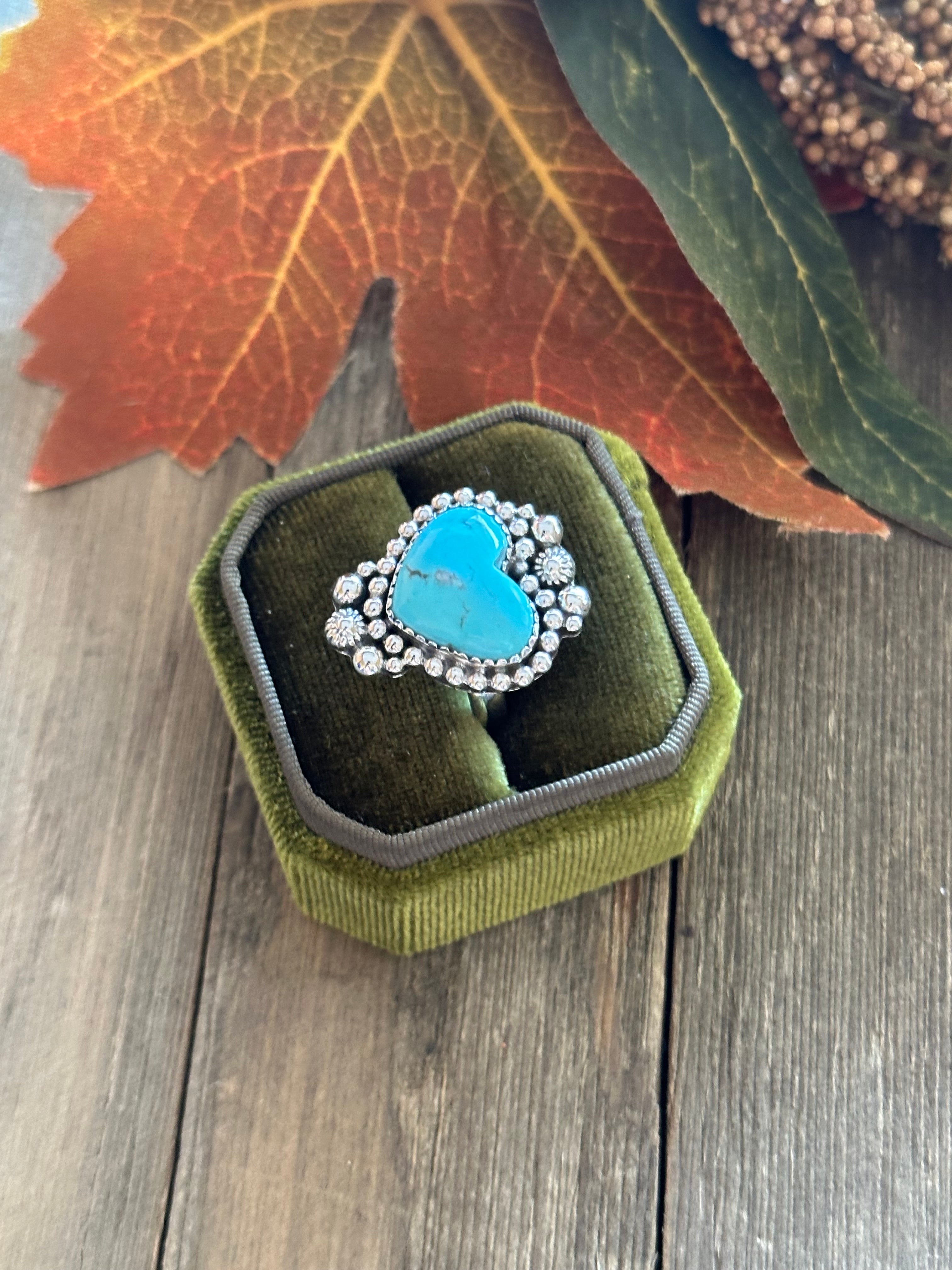 Southwest Handmade Kingman Turquoise & Sterling Silver Heart Ring