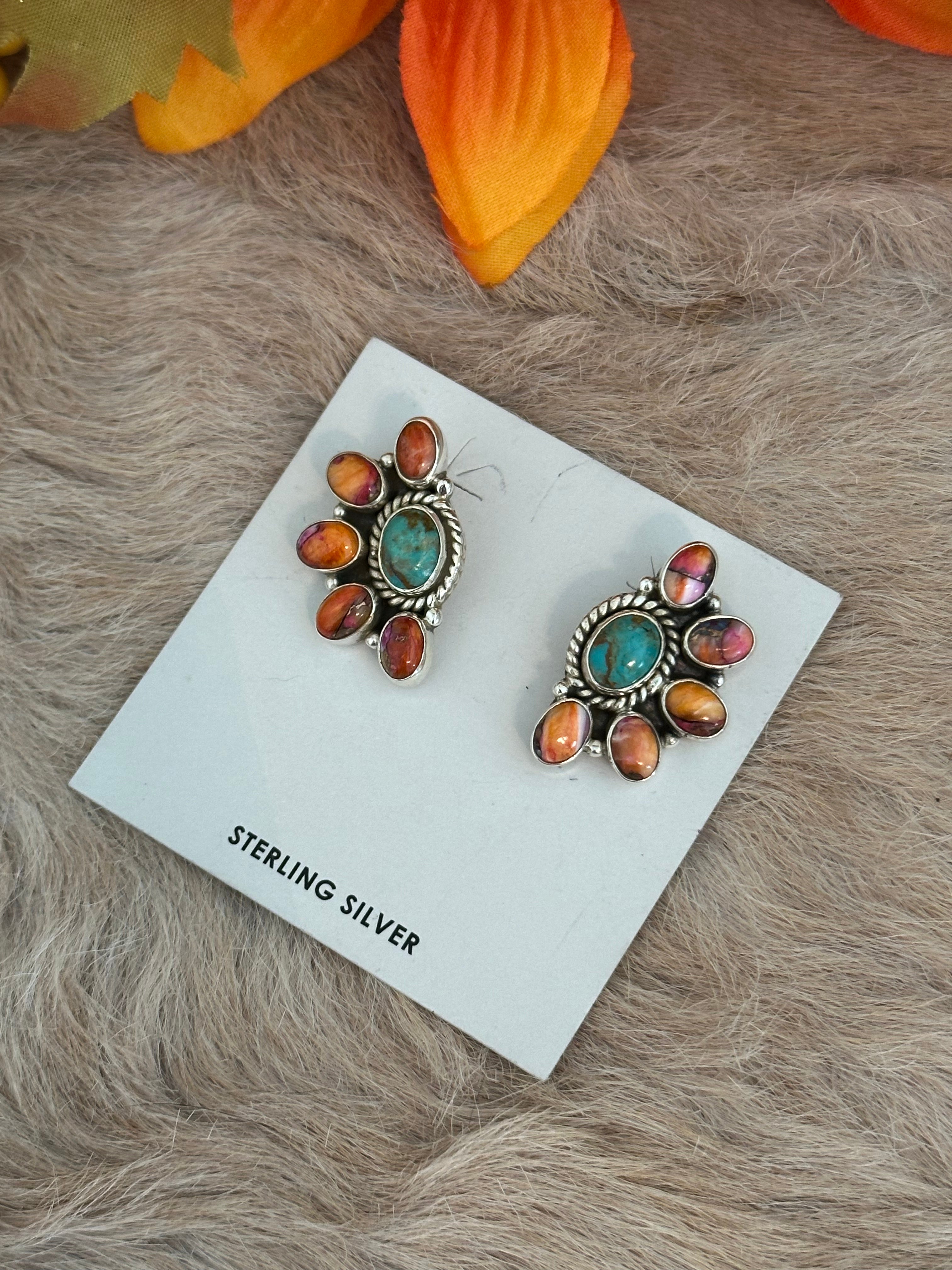 Southwest Handmade Multi Stone & Sterling Silver Post Earrings