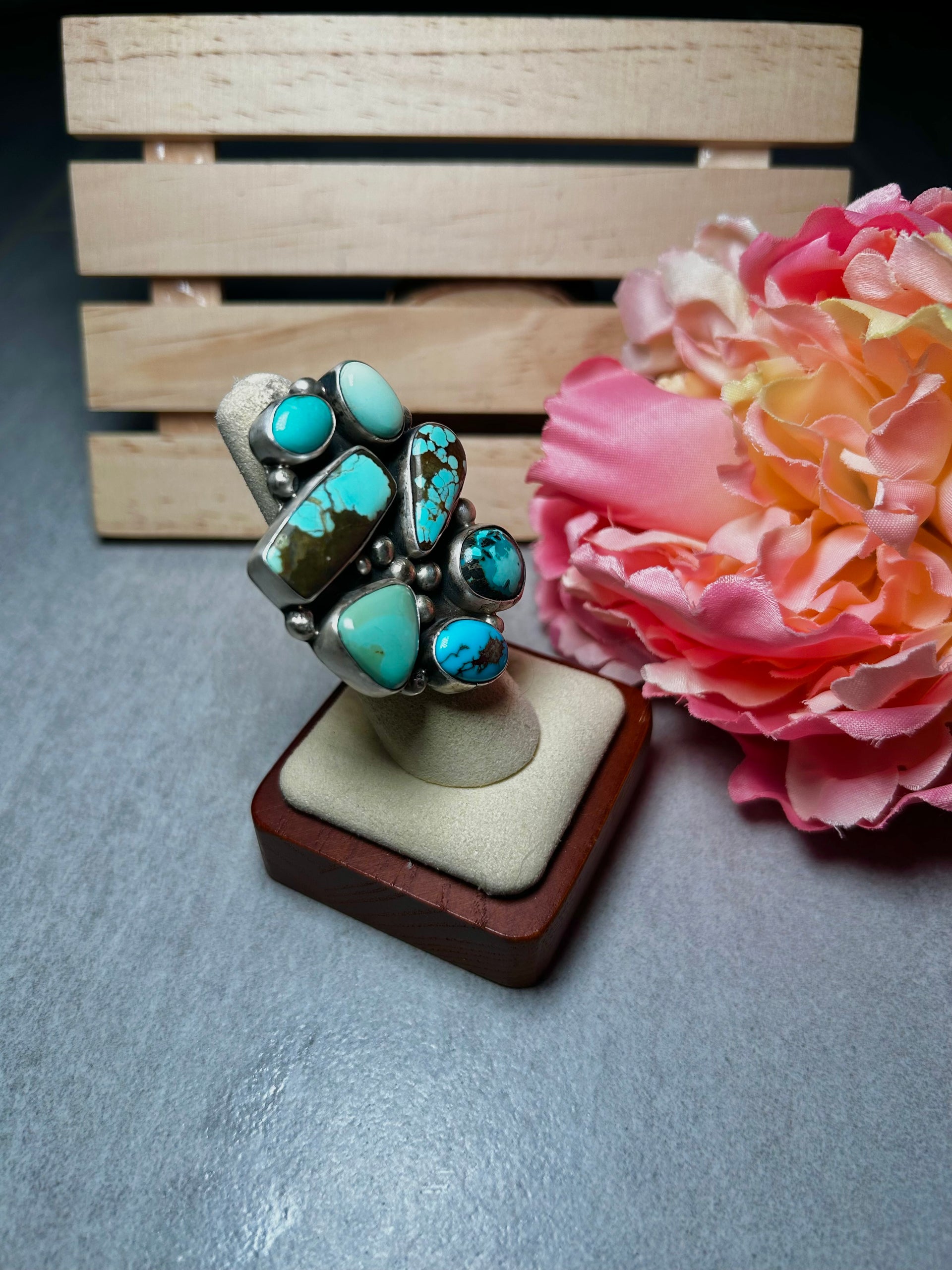 Ella Peters Mixed Turquoise & Sterling Silver Ring Size 5.25