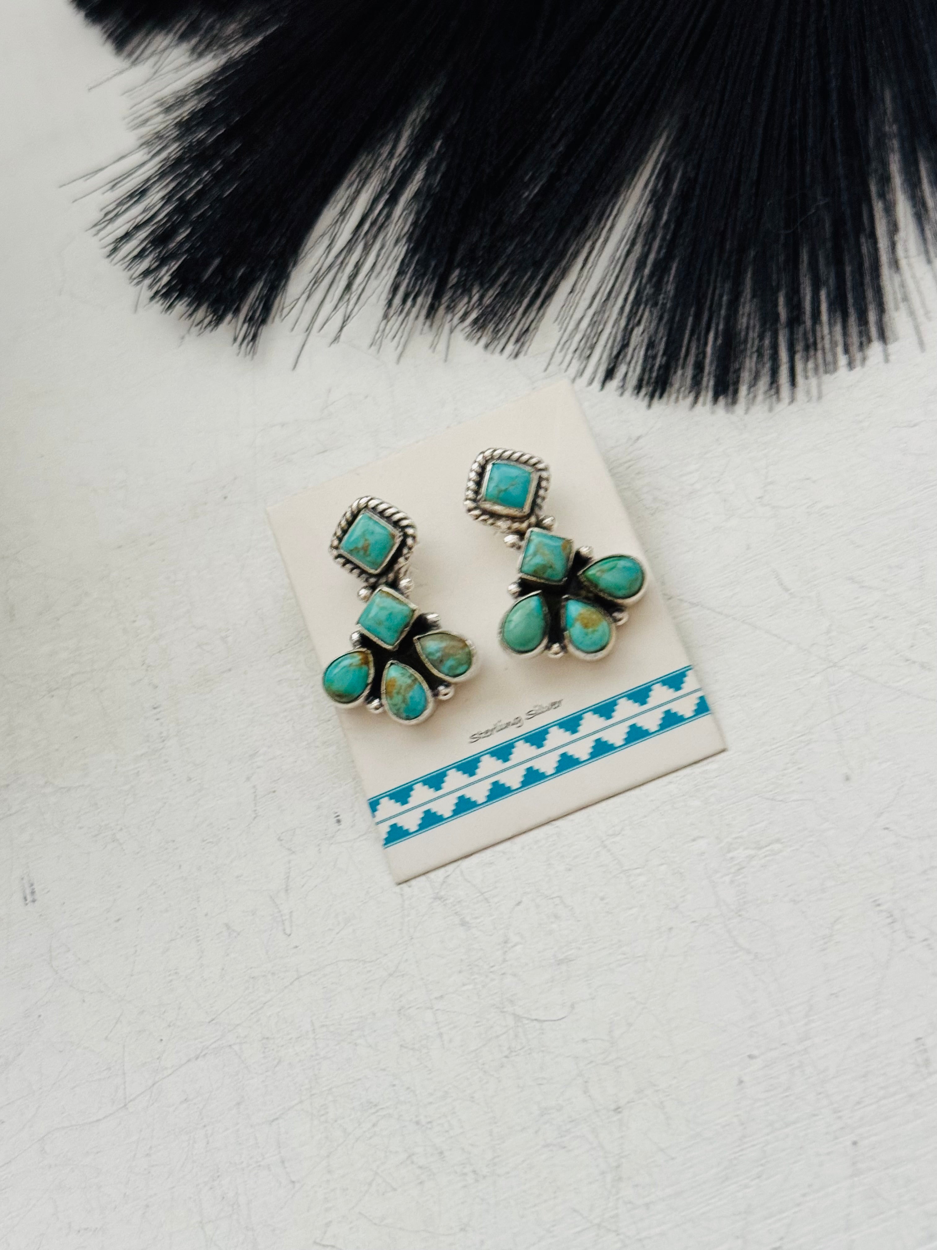 Southwest Handmade Kingman Turquoise & Sterling Silver Post Earrings