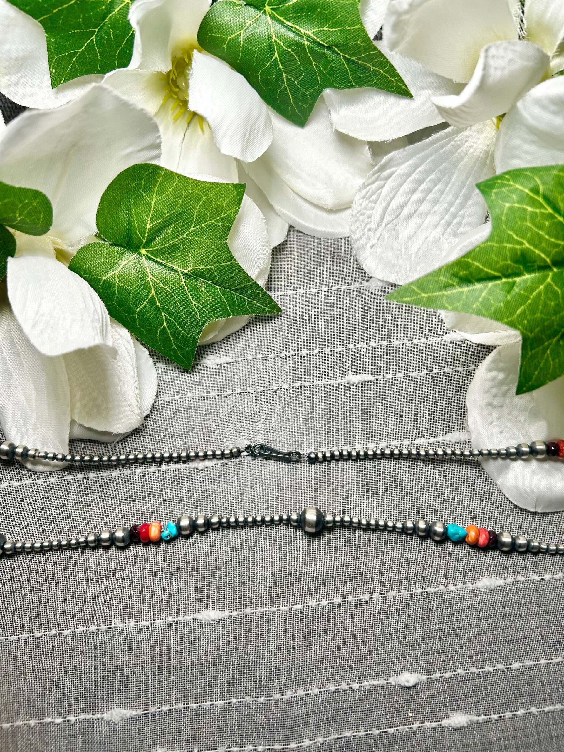 Navajo Made Strung Multi Stone & Sterling Silver Necklace