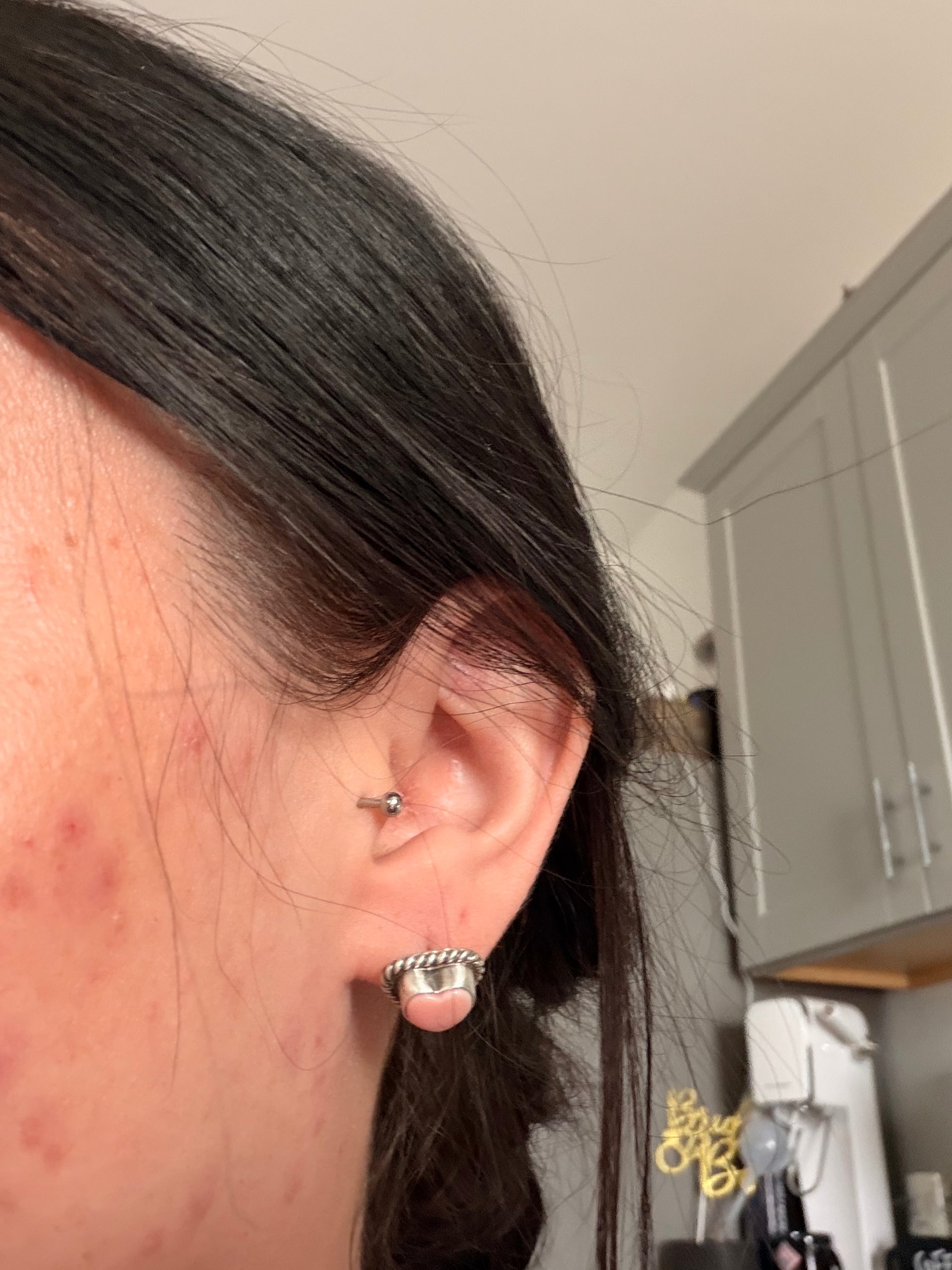 Larson Chee Pink Conch & Sterling Silver Post Heart Earrings