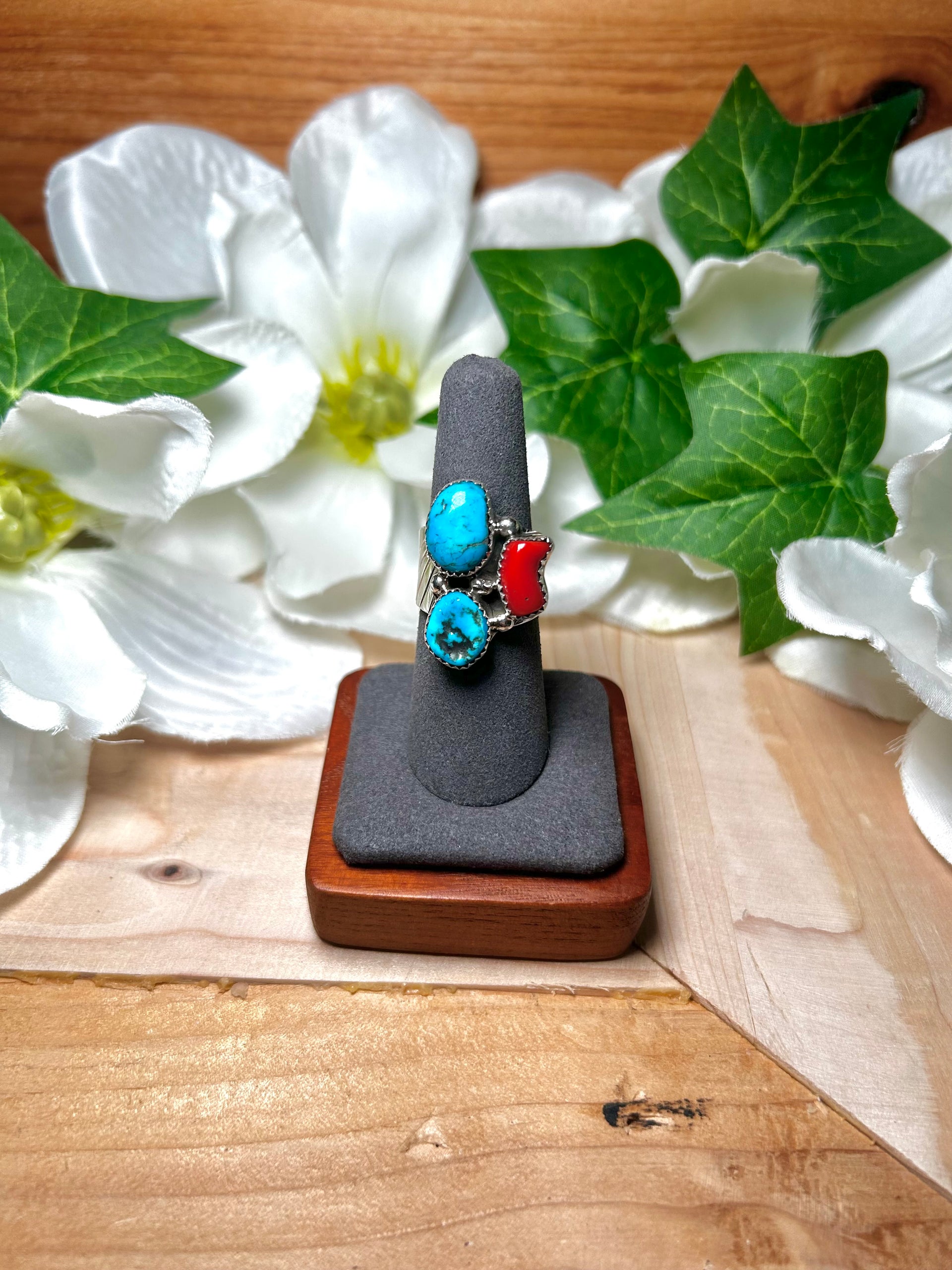 Navajo Made Multi Stone & Sterling Silver Ring Size 7.25