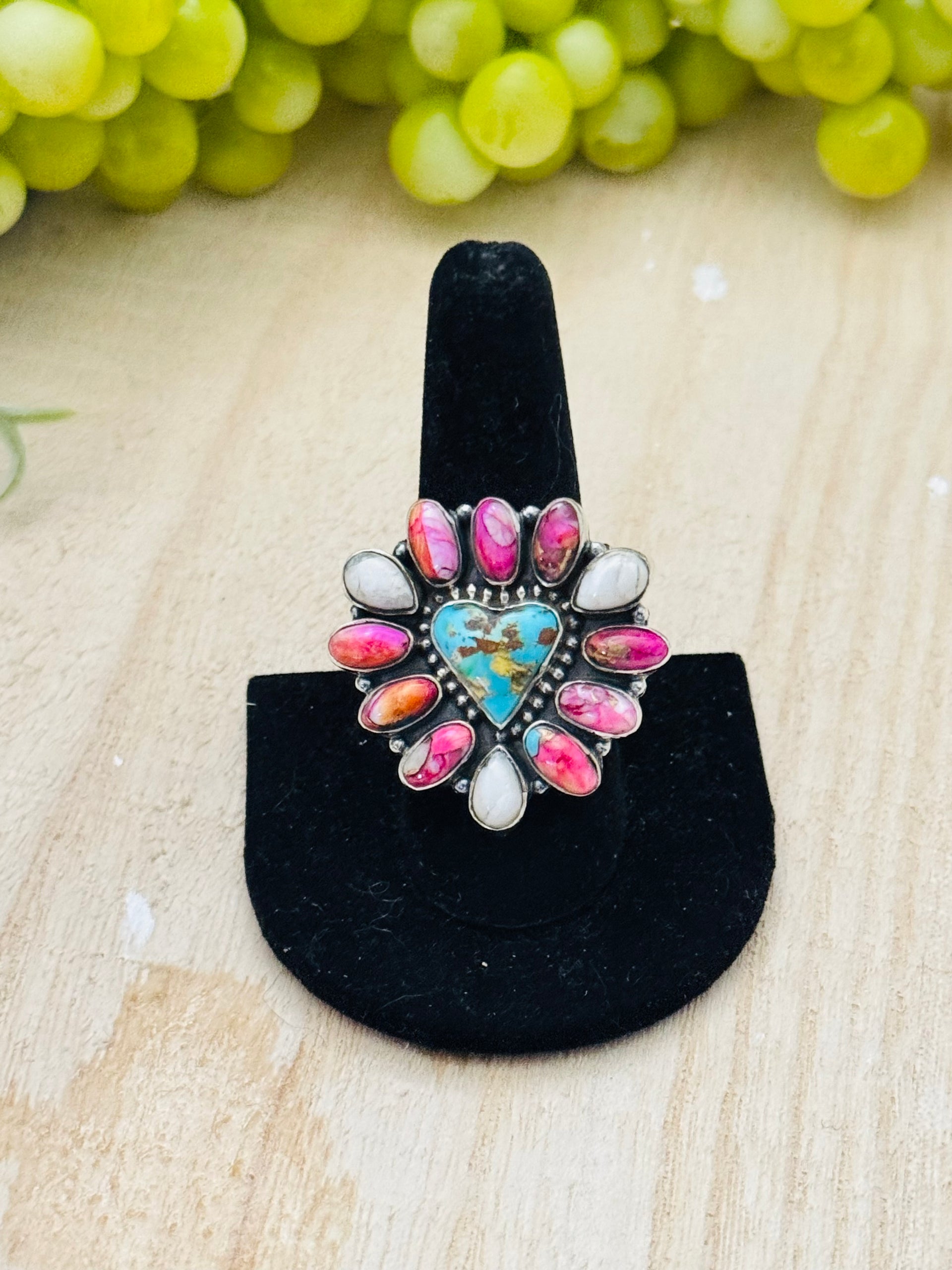 Southwest Handmade Multi Stone & Sterling Silver Adjustable Cluster Ring
