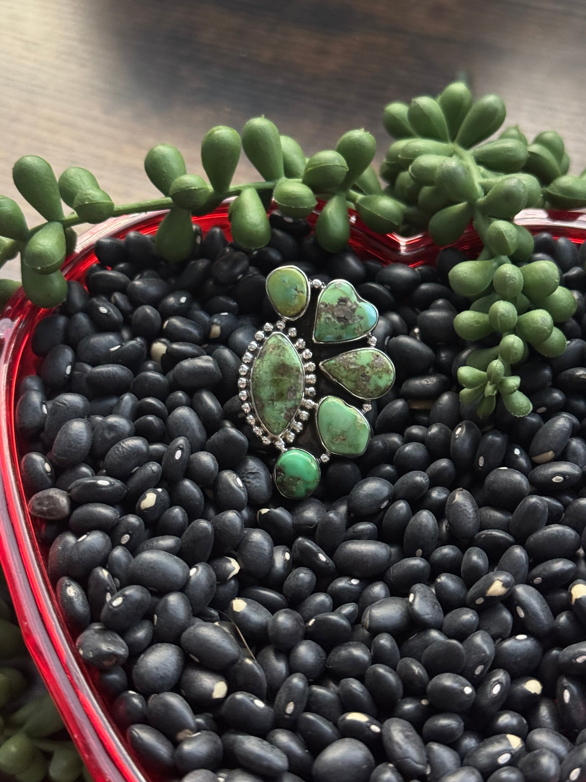 Southwest Handmade Sonoran Mountain Turquoise & Sterling Silver Adjustable Cluster Ring