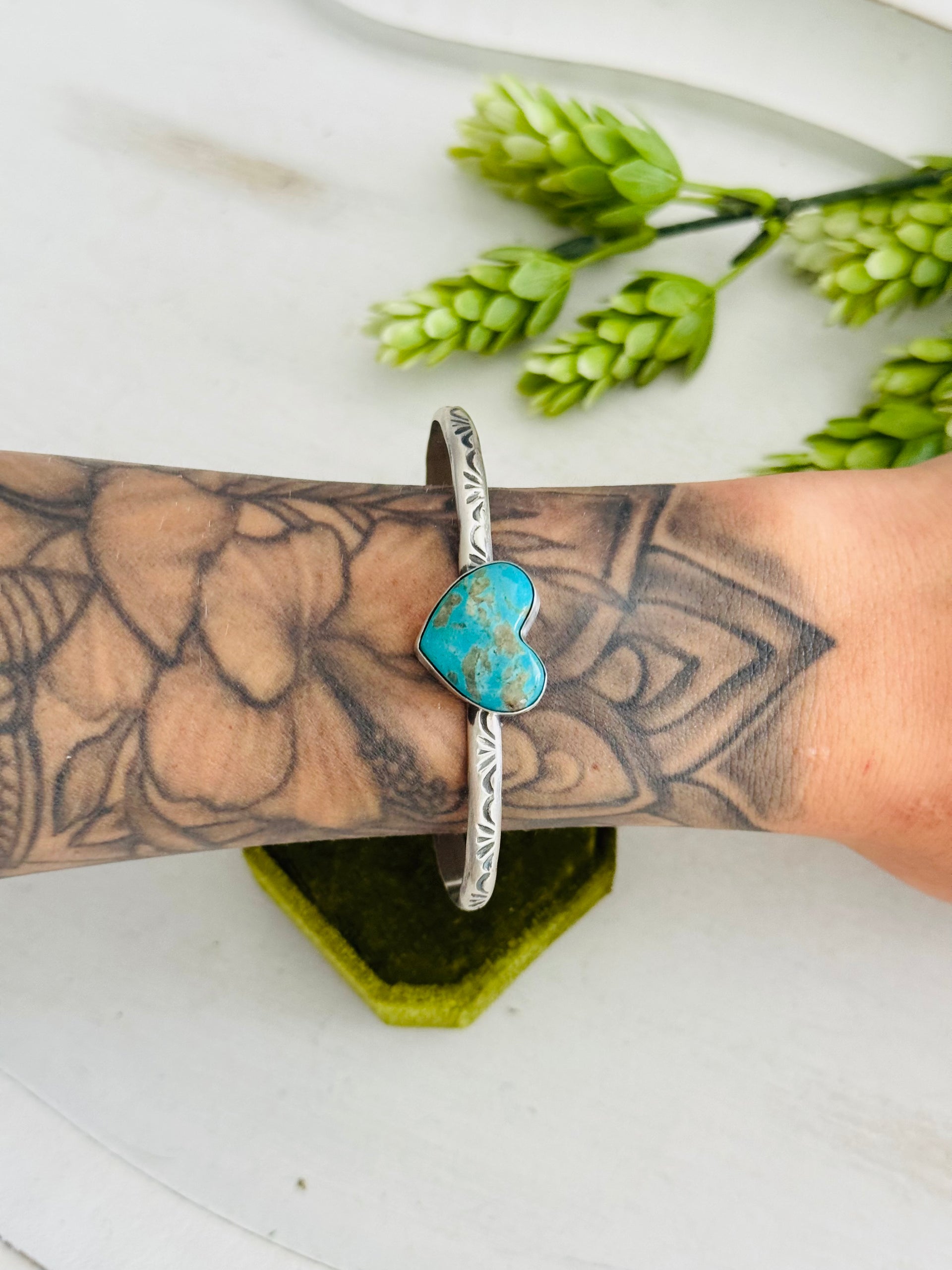 Donovan Skeets Kingman Turquoise & Sterling Silver Heart Cuff Bracelet