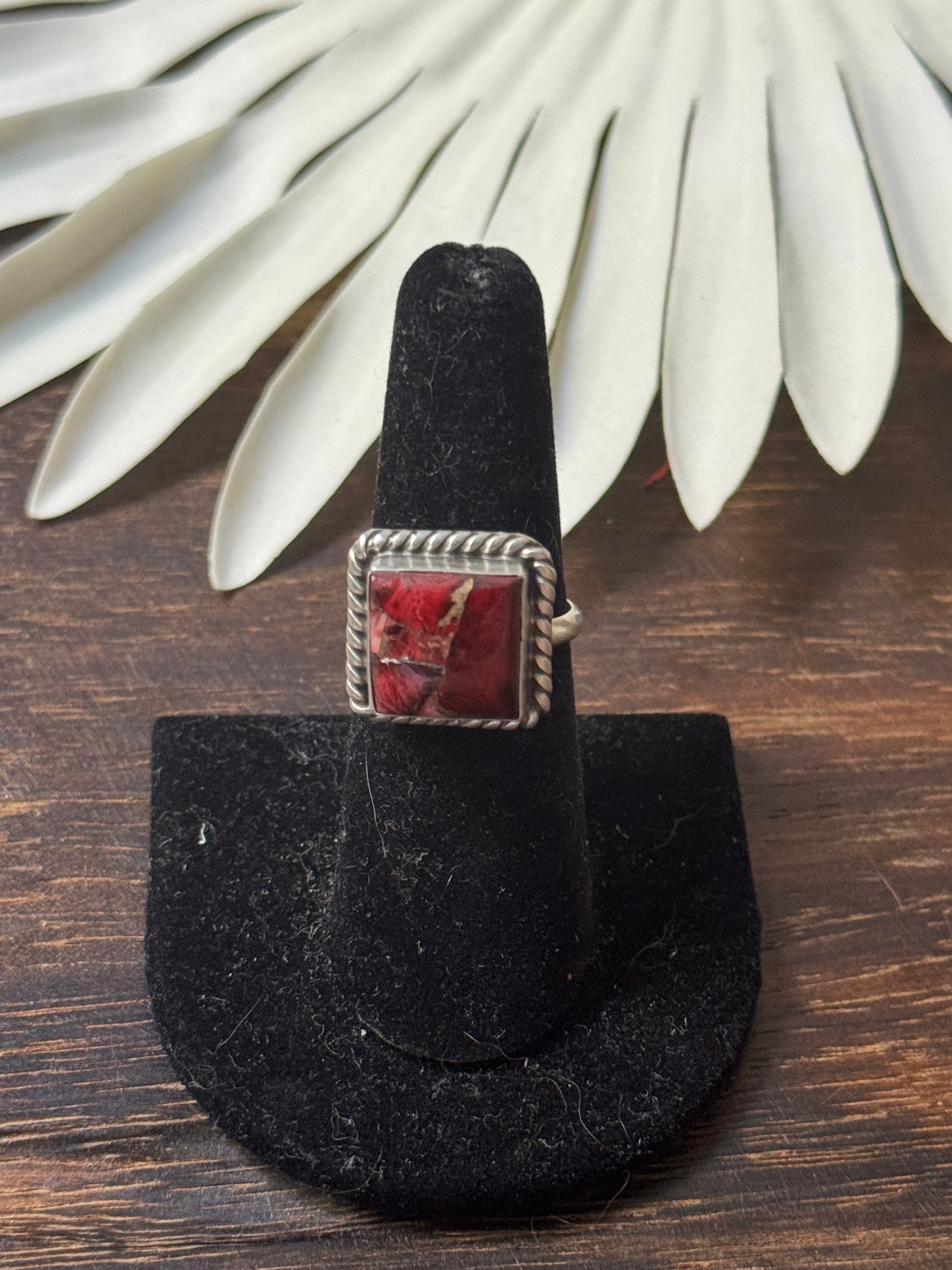 Navajo Made Rose Dahlia & Sterling Silver Adjustable Rings