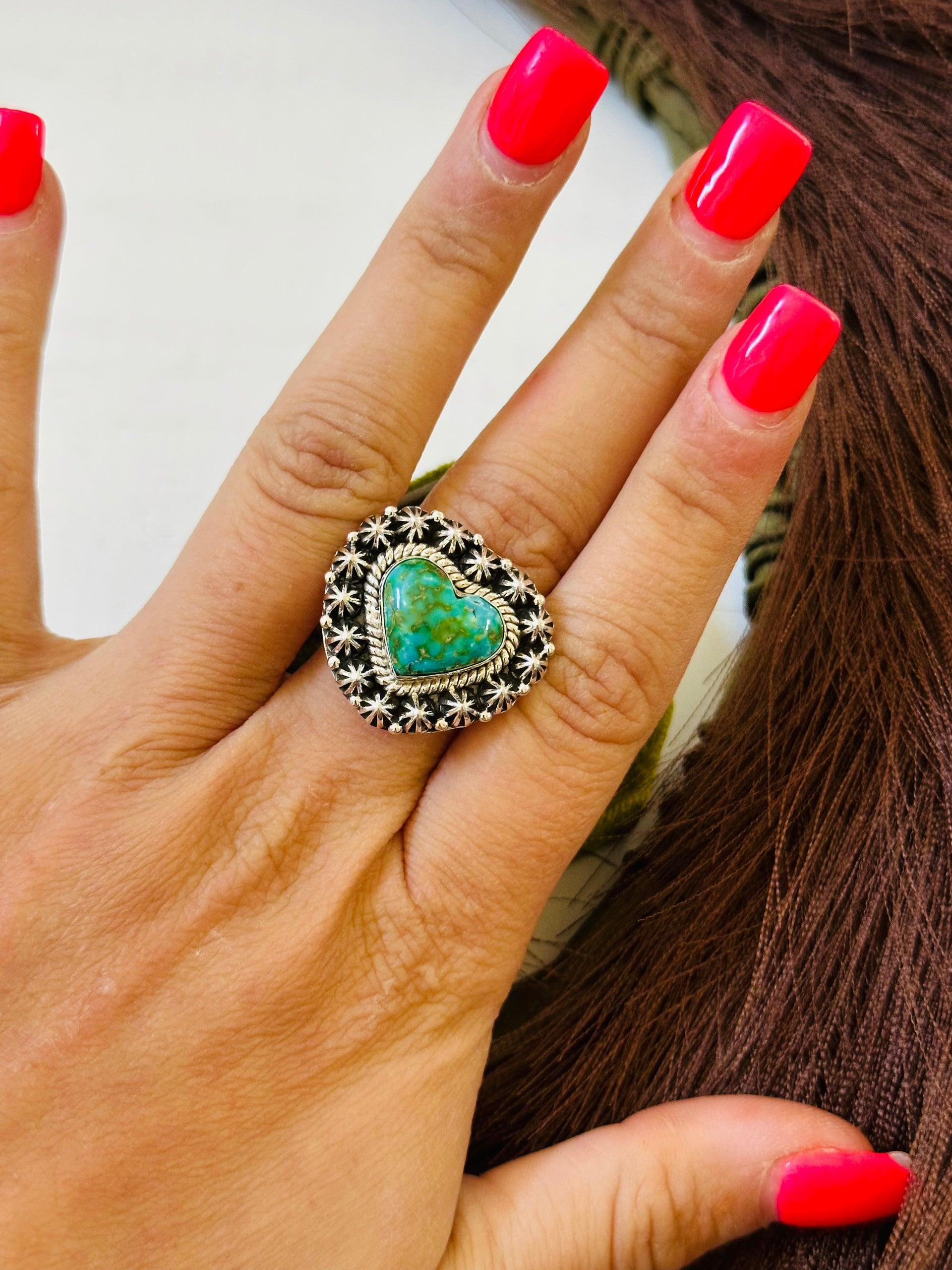 Southwest Handmade Sonoran Mountain Turquoise & Sterling Silver Ring Size 9.5