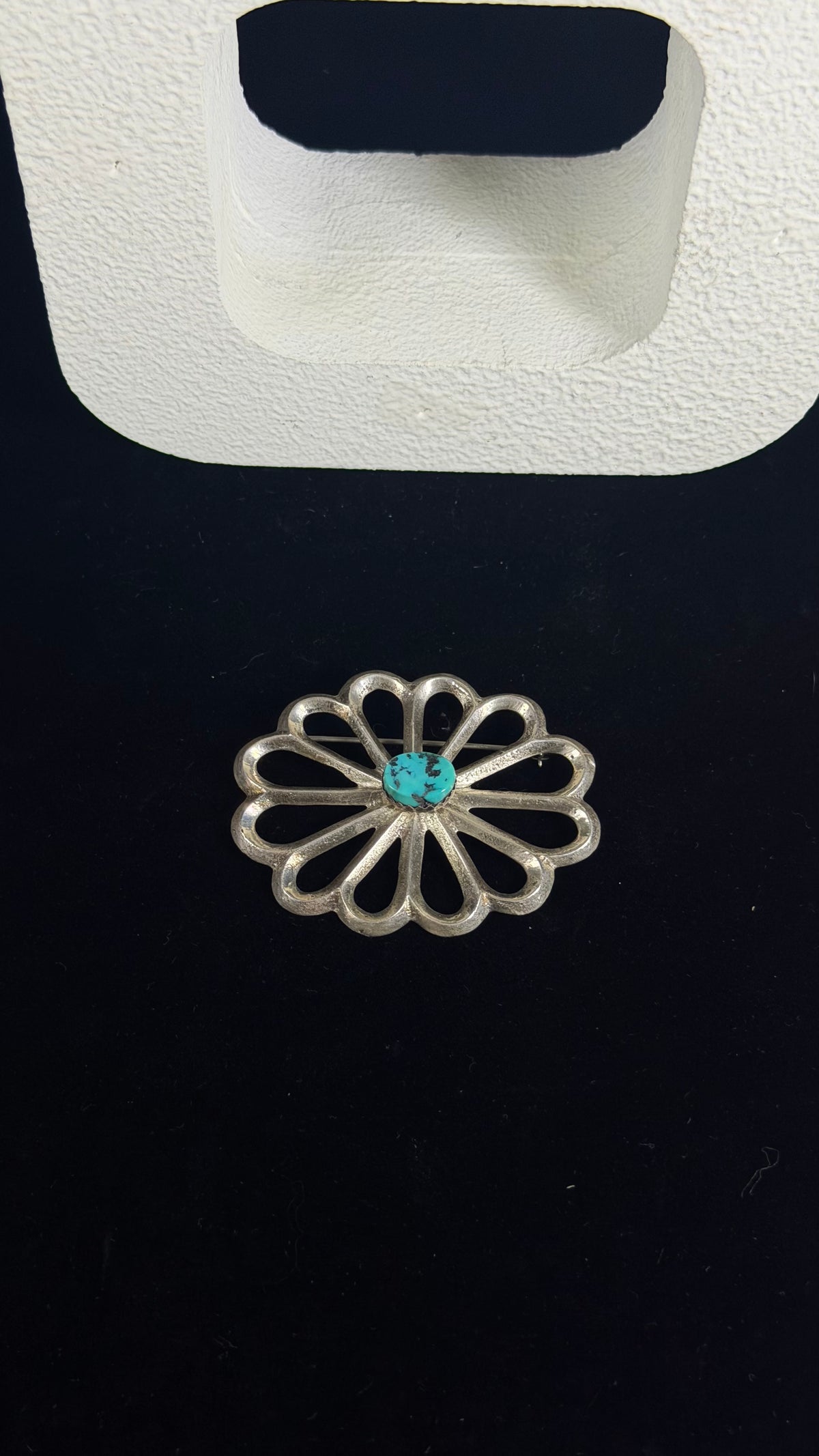 OLD PAWN Navajo Made Kingman Turquoise & Sterling Silver Flower Pin