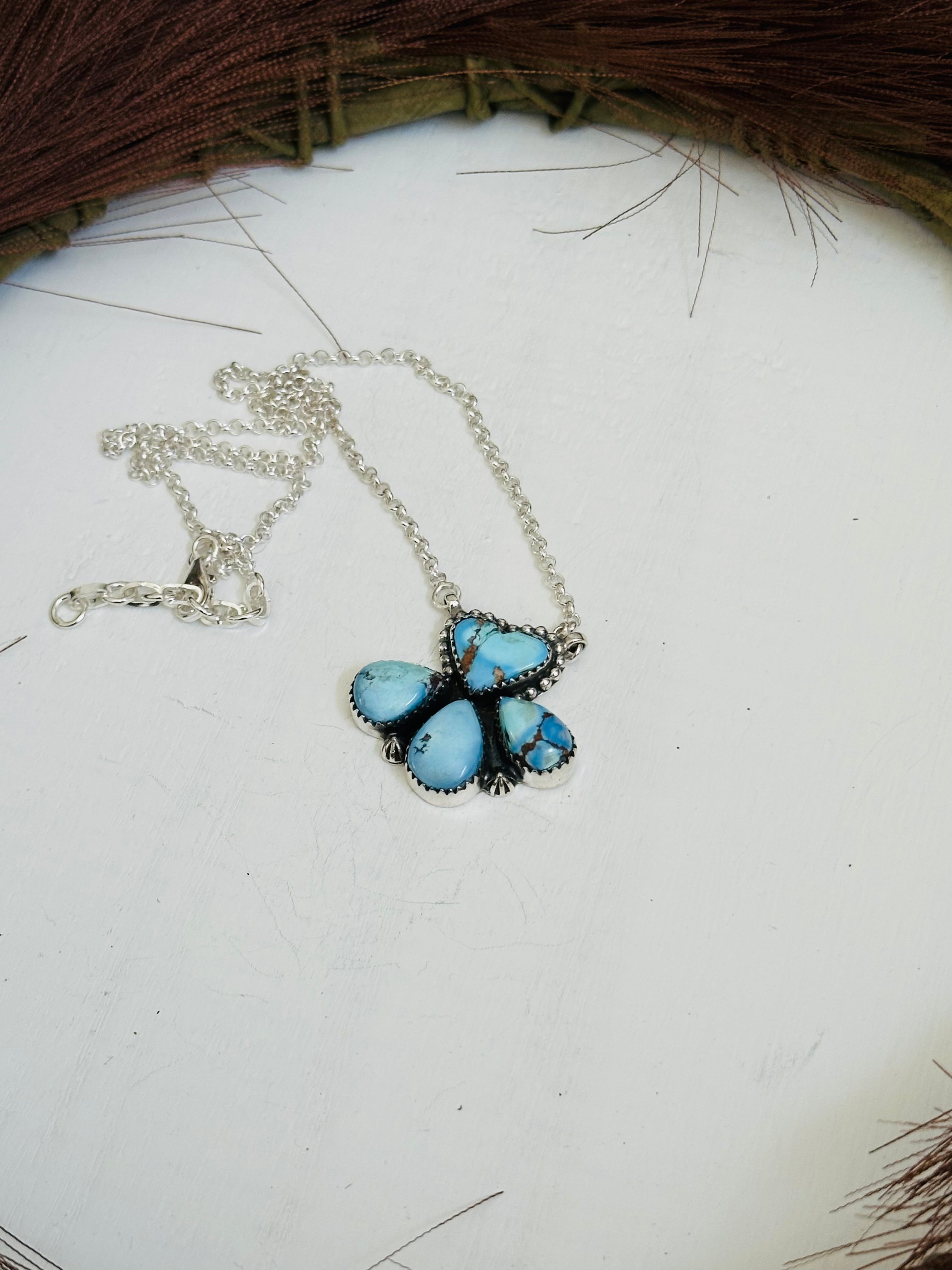 TTD “Blossom” Golden Hills Turquoise & Sterling Silver Cluster Necklace