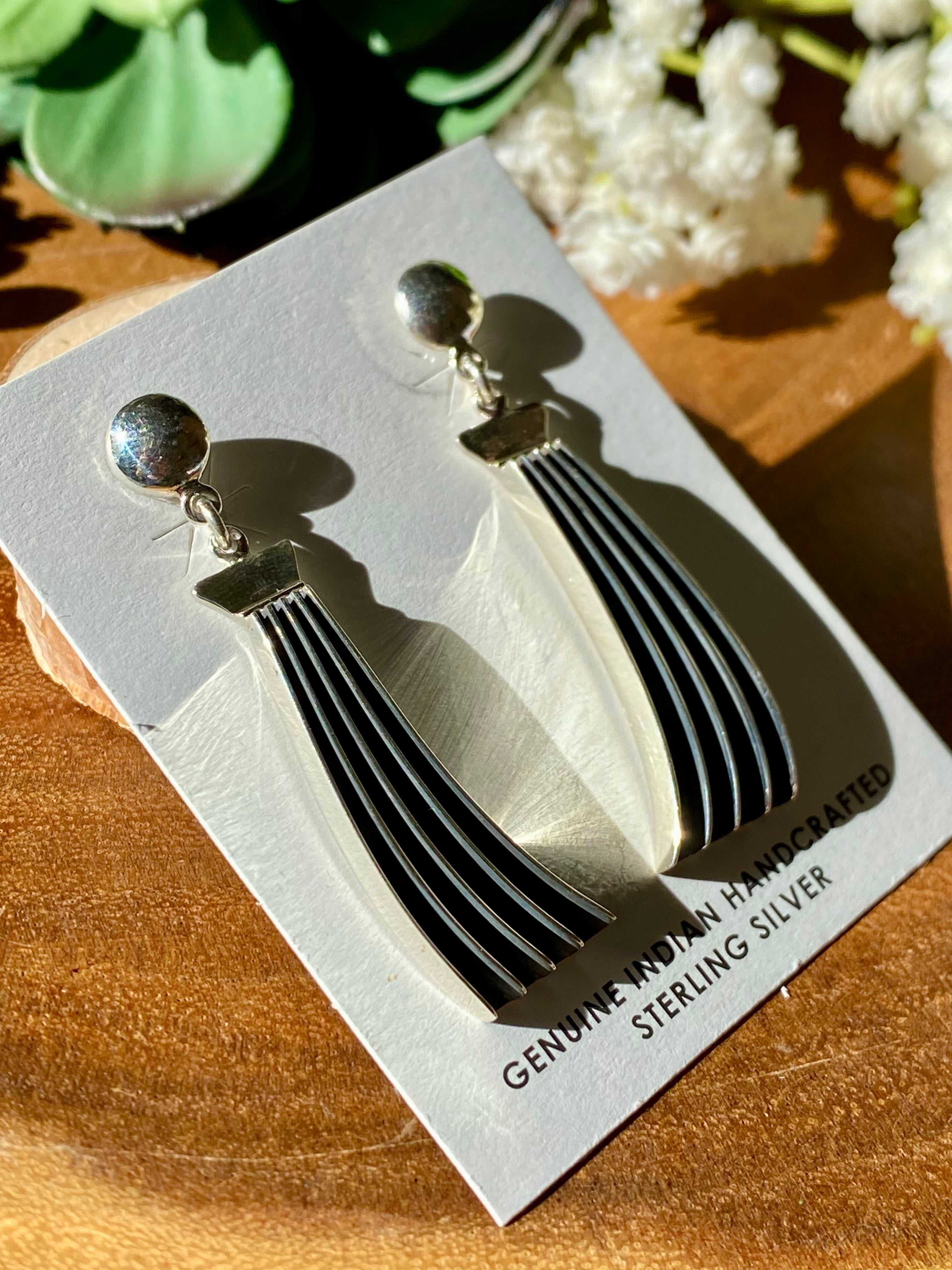 Navajo Made Sterling Silver Post Dangle Earrings