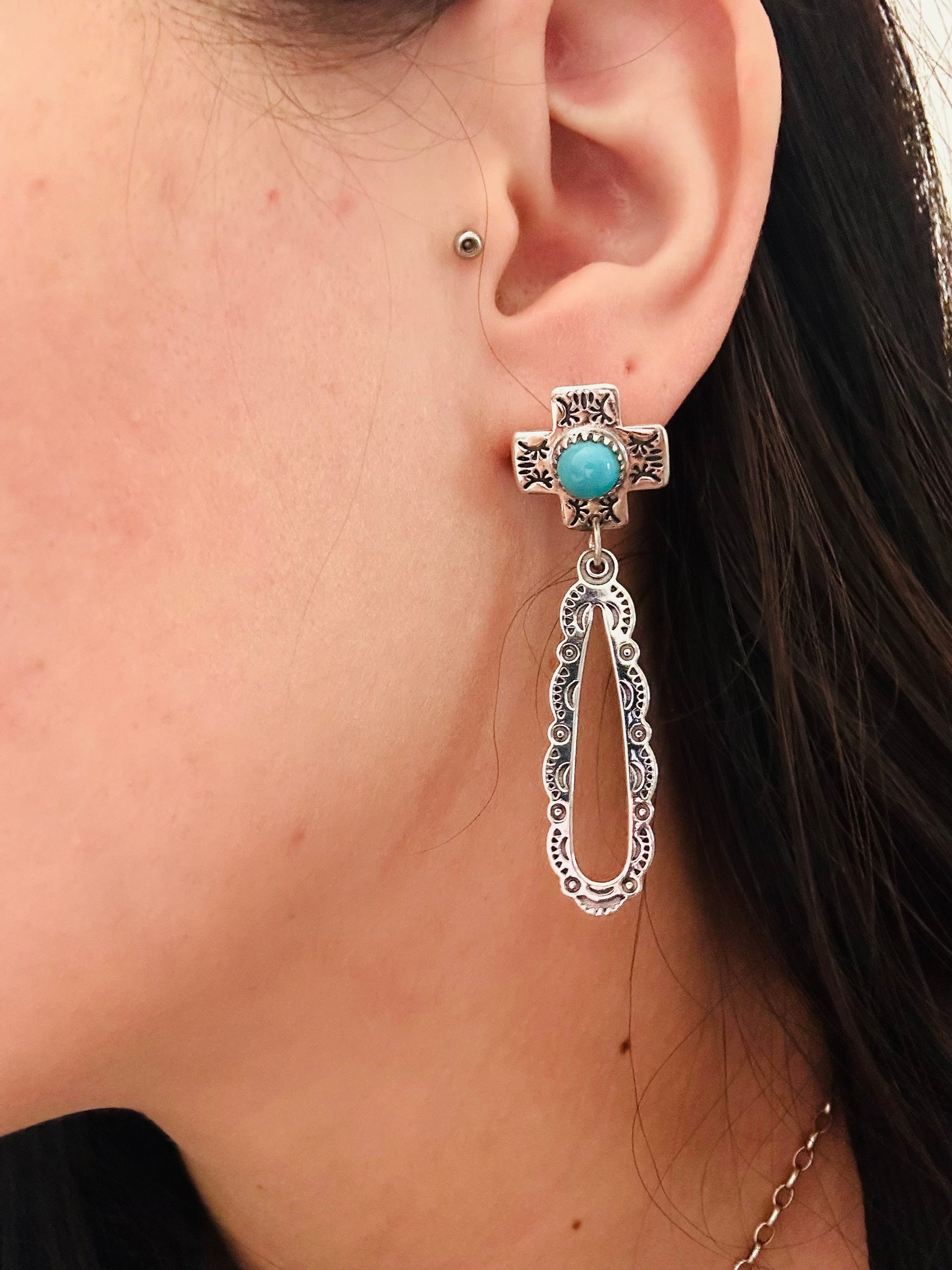 TTD “Gracey” Kingman Turquoise & Sterling Silver Post Dangle Earrings