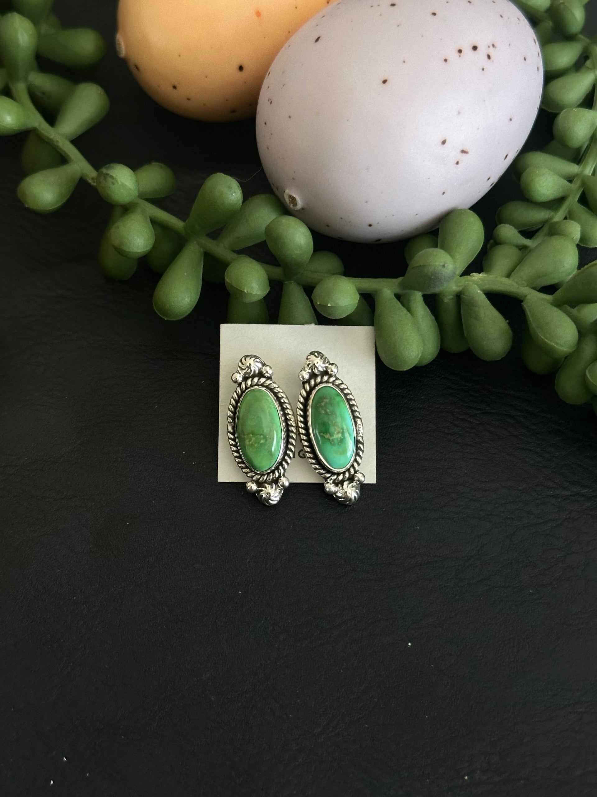 Southwest Handmade Sonoran Gold Turquoise & Sterling Silver Post Earrings