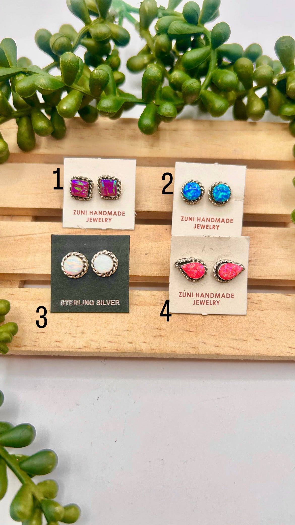 Zuni Made Opal & Sterling Silver Post Earrings