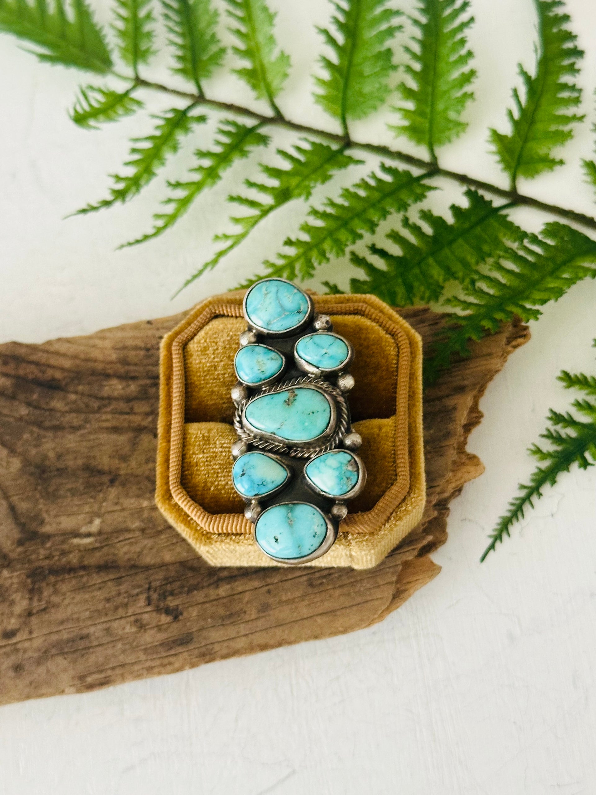 Sheila Becenti White Water Turquoise & Sterling Silver Adjustable Cluster Ring