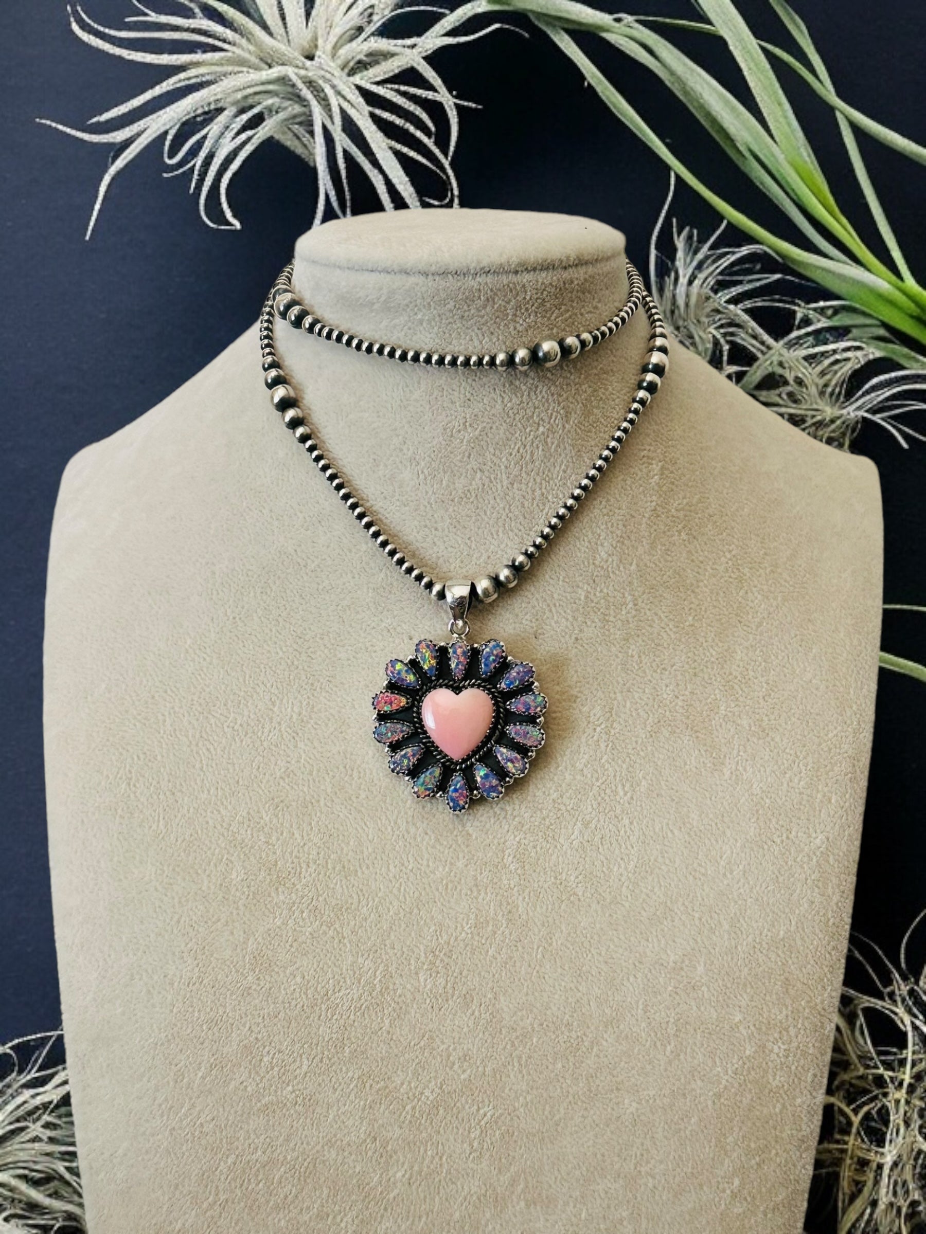 Southwest Handmade Multi Stone & Sterling Silver Cluster Heart Pendant