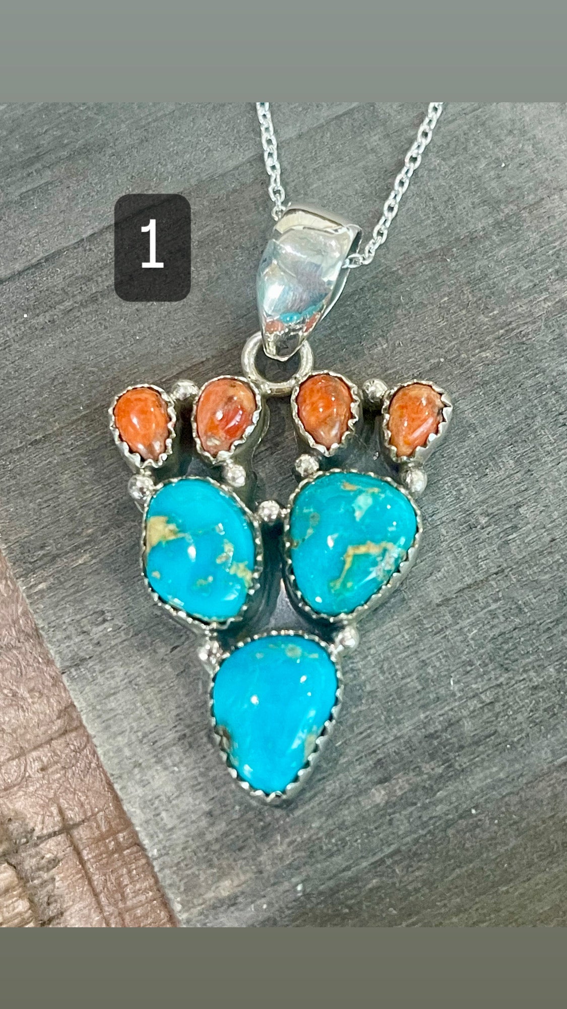 Southwest Handmade Sonoran Mountain Turquoise & Sterling Silver Prickly Pear Necklace