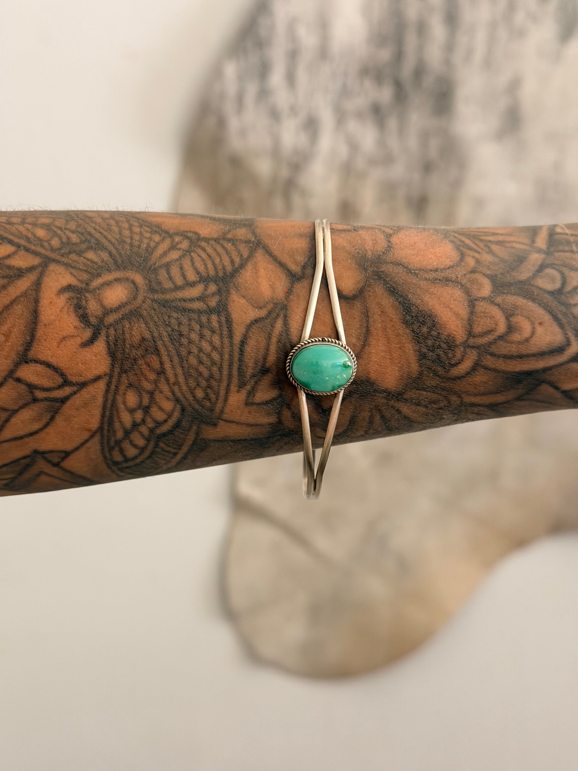 Navajo Made Sonoran Gold Turquoise & Sterling Silver Cuff Bracelet