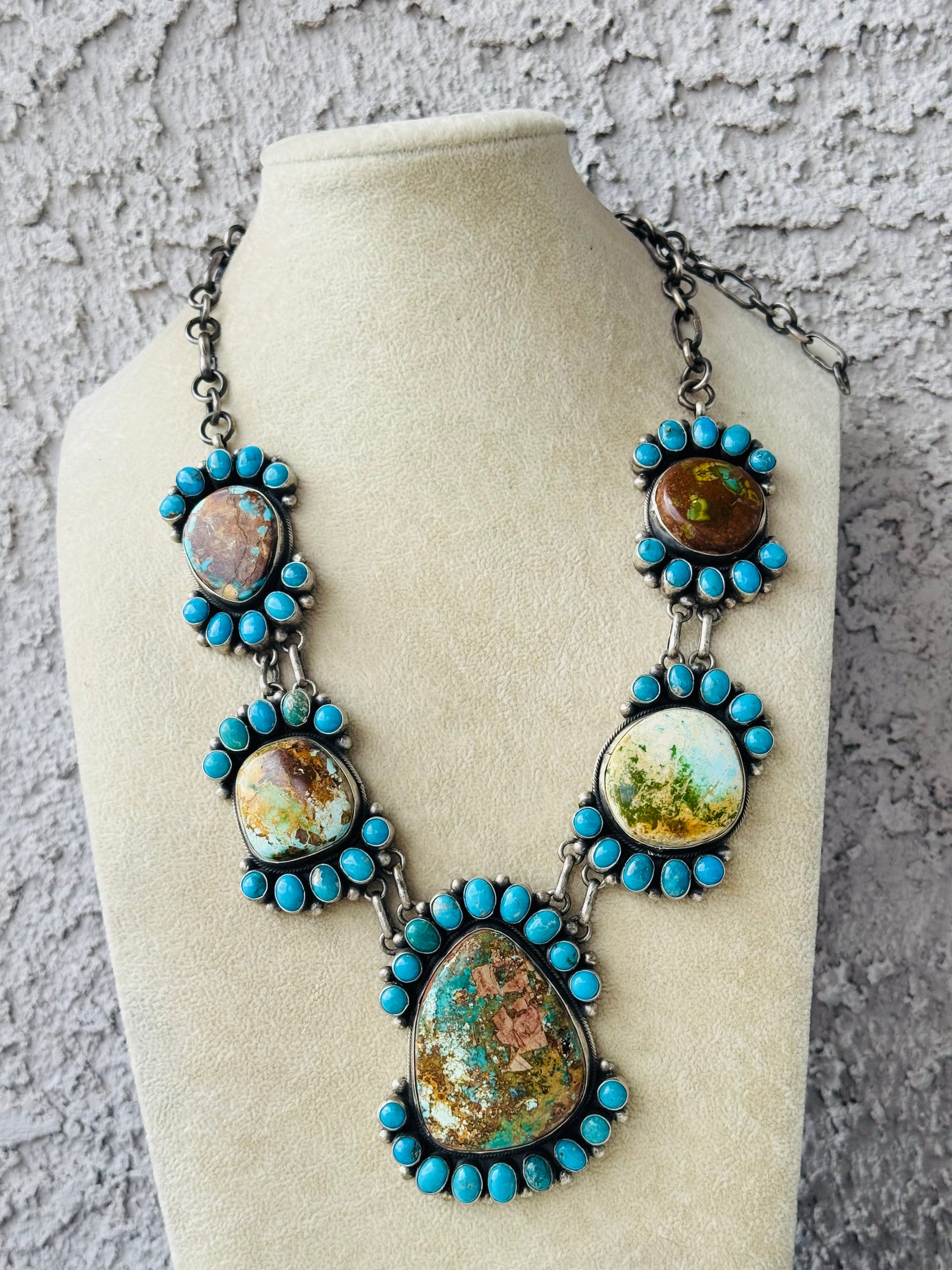 Blaine Yellowhorse Multi Turquoise & Sterling Silver Cluster Necklace Set
