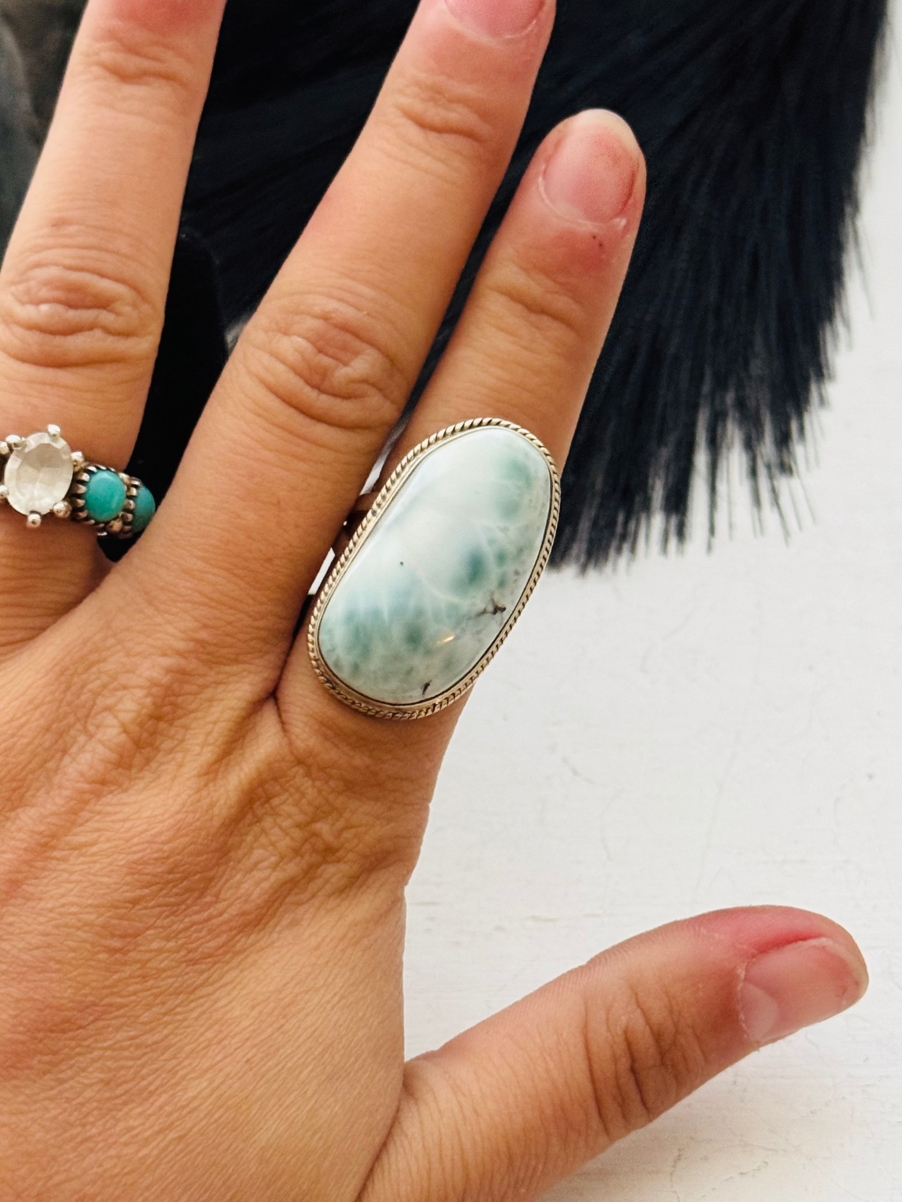 Southwest Handmade Larimar & Sterling Silver Ring Size 7.5