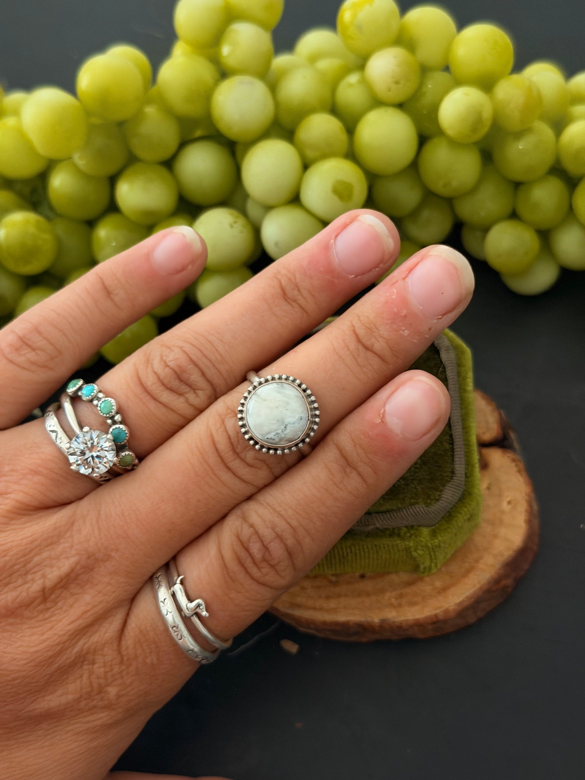 Navajo Made White Buffalo & Sterling Silver Ring Size 6.5