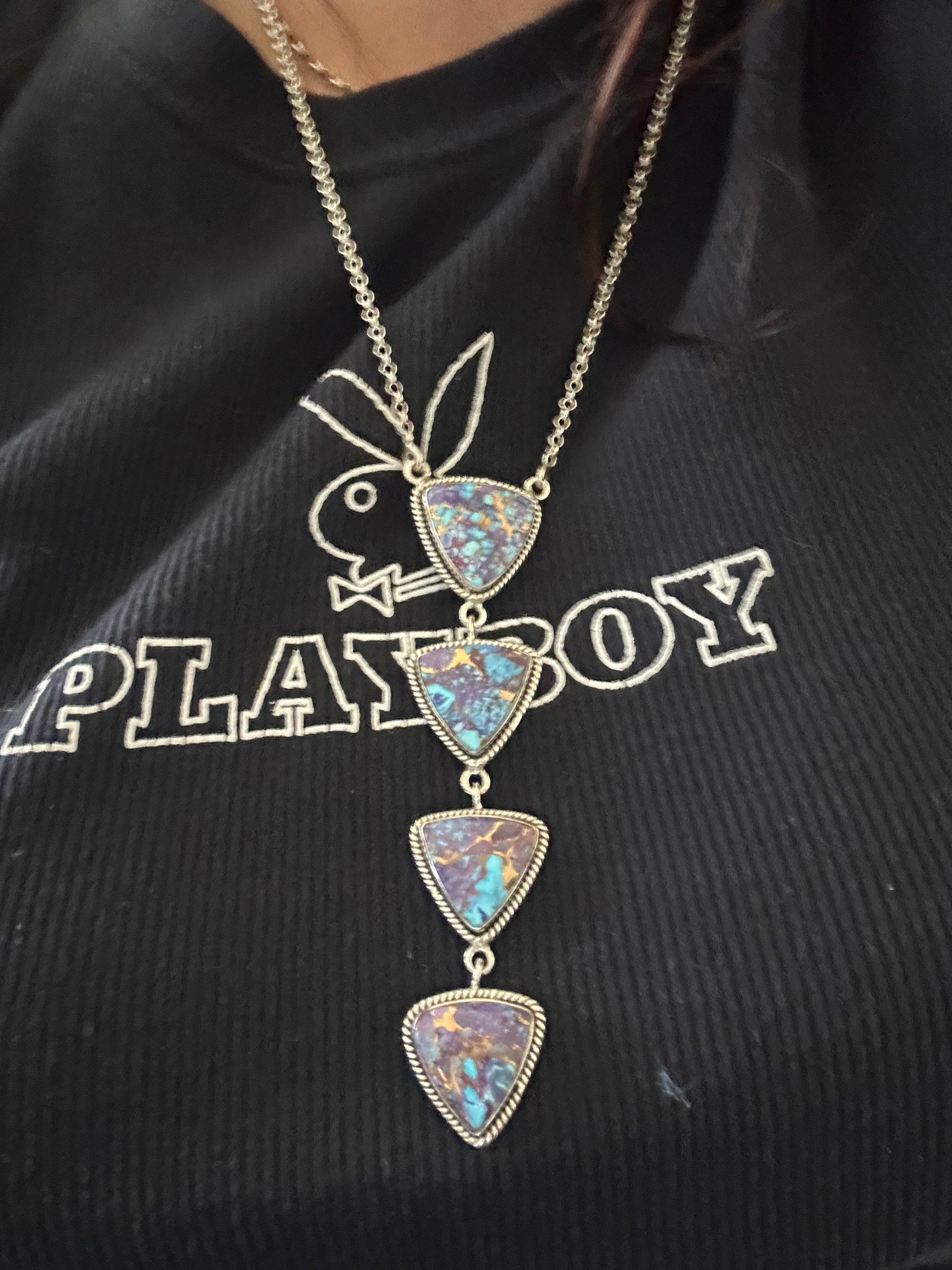 Southwest Made Mohave Turquoise & Sterling Silver Necklace