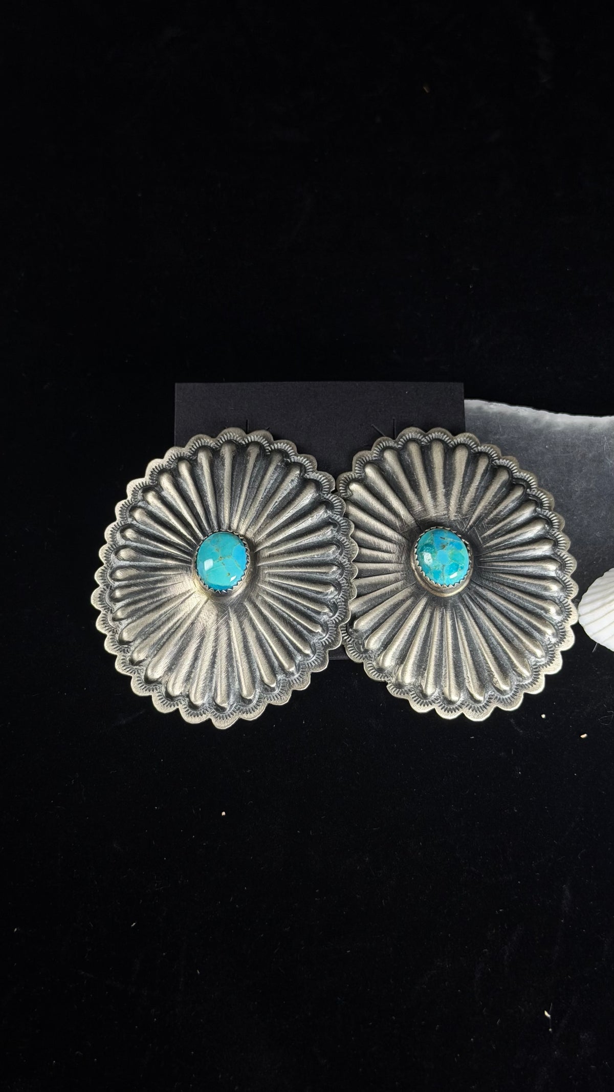 Navajo Made Kingman Turquoise & Sterling Silver Post Concho Earrings