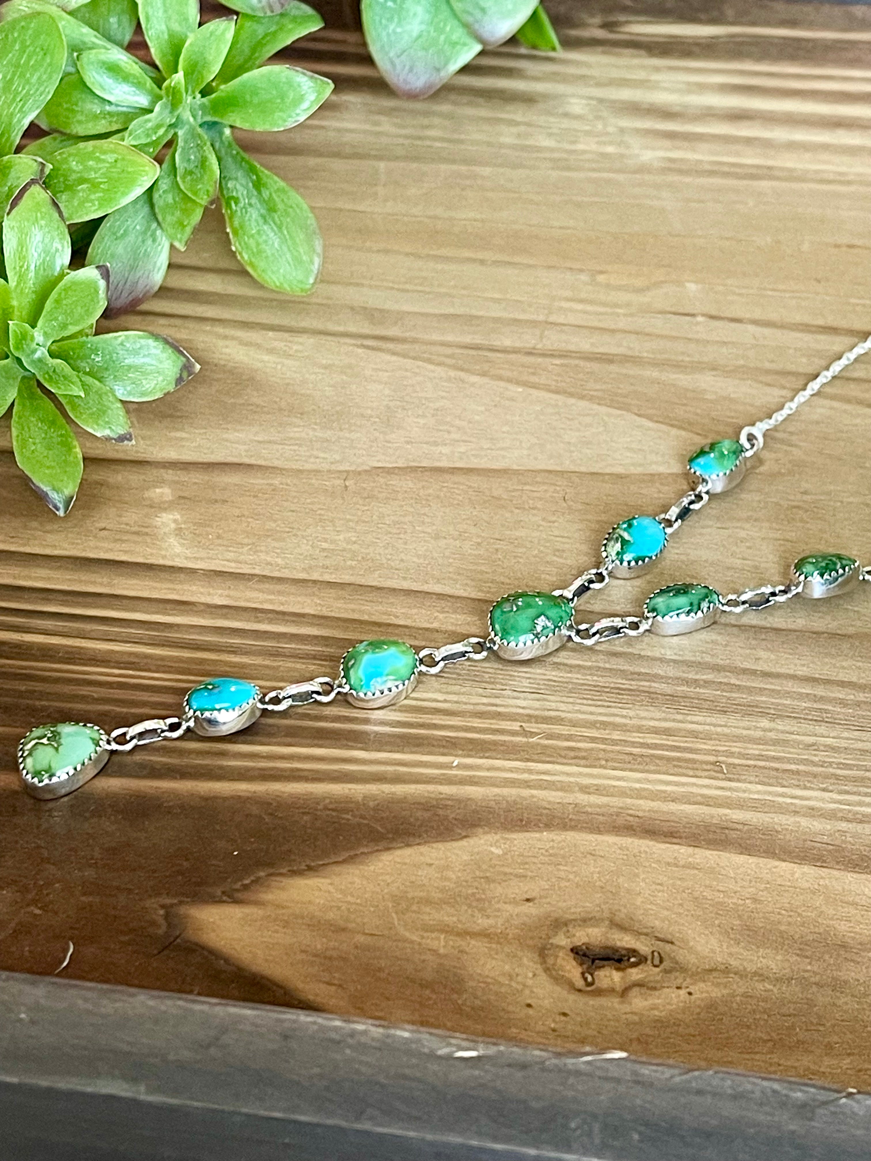 Southwest Handmade Sonoran Mountain Turquoise & Sterling Silver Lariat Necklace