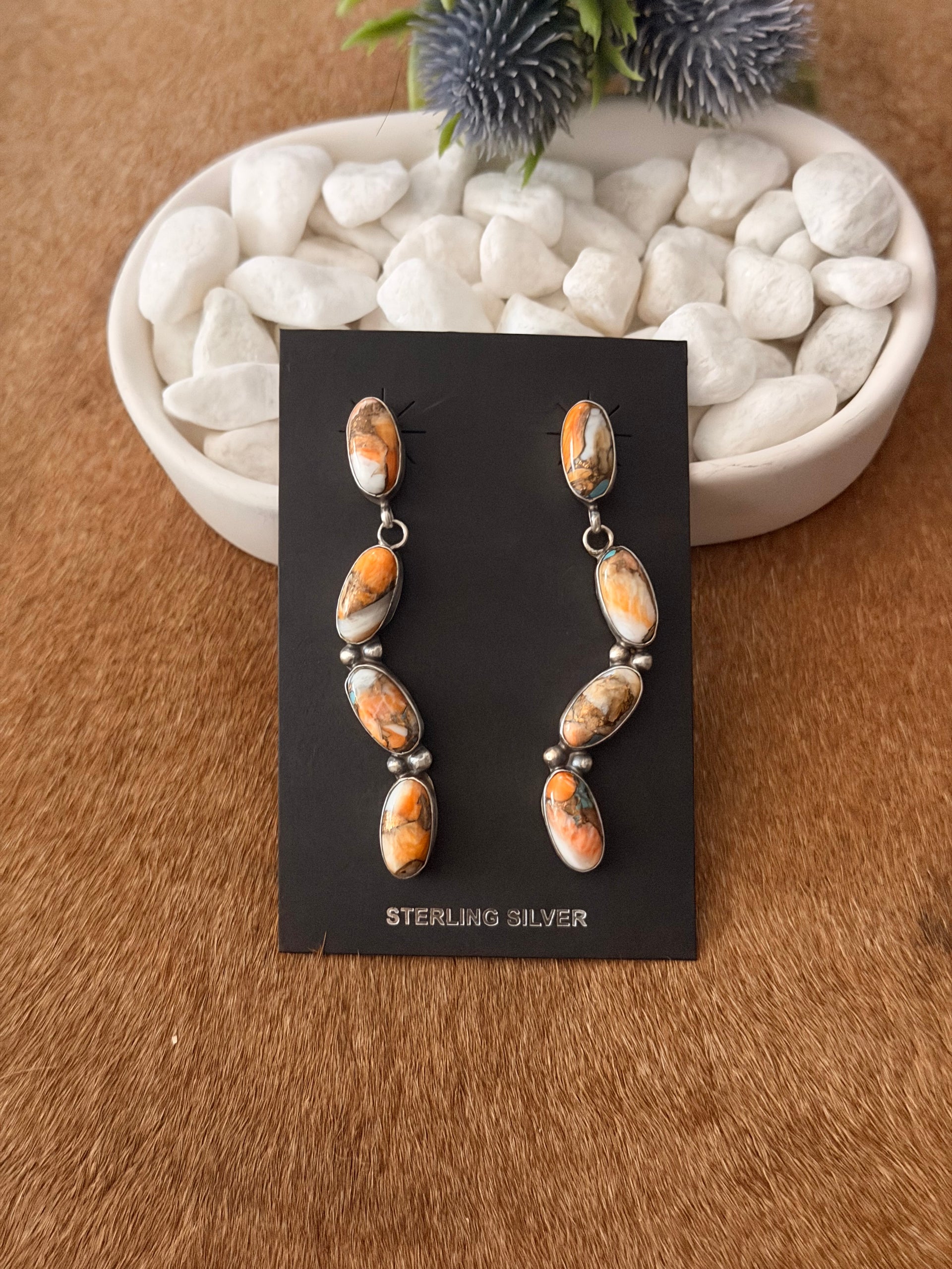 Navajo Made Mohave Turquoise & Sterling Silver Post Dangle Earrings