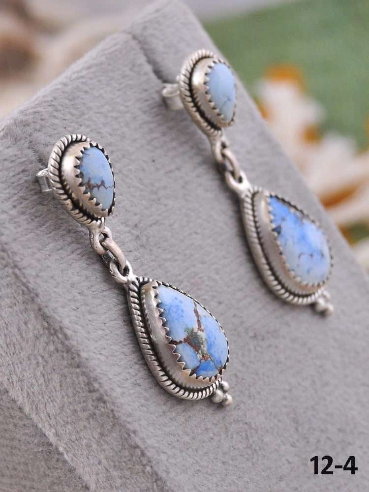 Southwest Handmade Golden Hill’s Turquoise & Sterling Silver Post Dangle Earrings