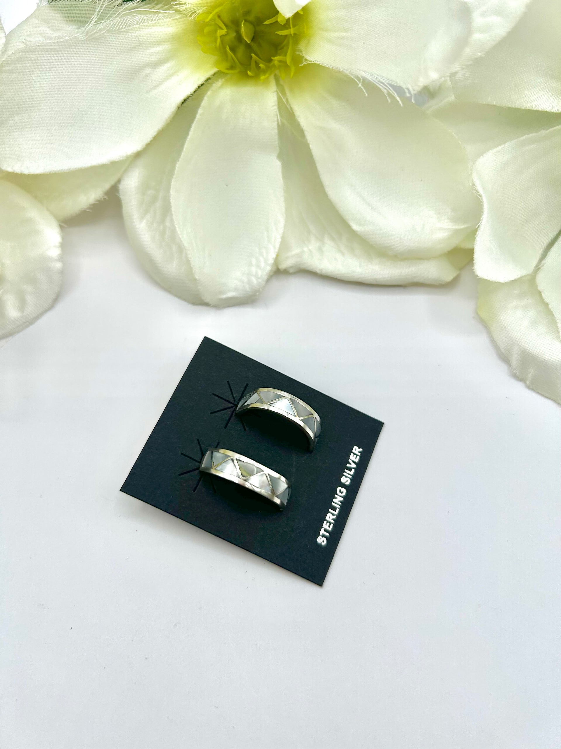 Navajo Made Mother of Pearl & Sterling Silver Post  Earrings