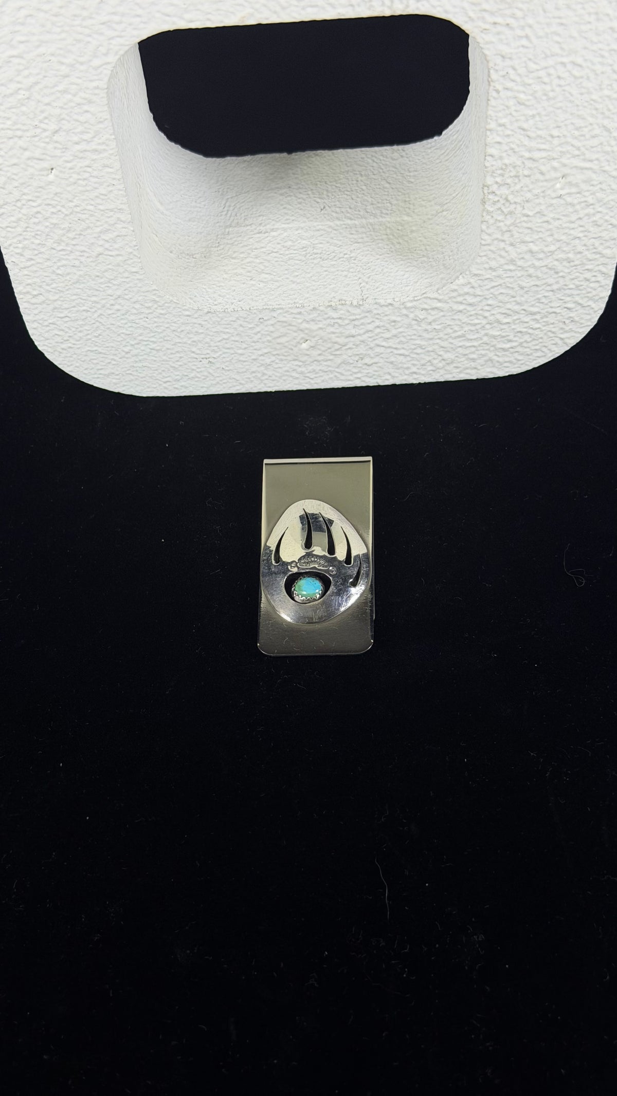 Navajo Made Kingman Turquoise & Sterling Silver Bear Claw Money Clip