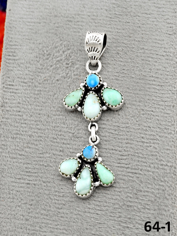 Southwest Handmade Paloma with Golden Hills Turquoise & Sterling Silver Pendants
