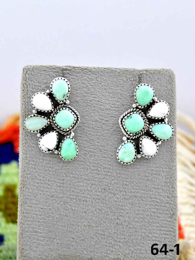 Southwest Made Paloma with White Buffalo & Sterling Silver Post Earrings