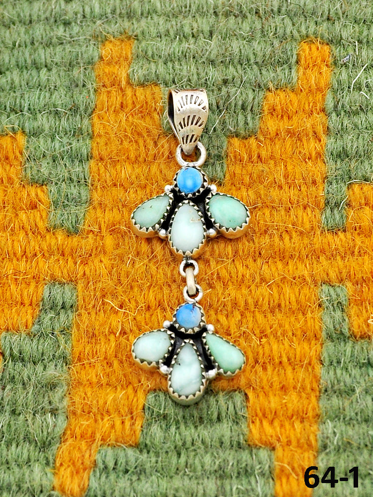 Southwest Handmade Paloma with Golden Hills Turquoise & Sterling Silver Pendants
