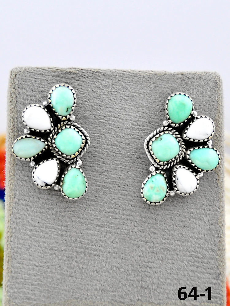 Southwest Made Paloma with White Buffalo & Sterling Silver Post Earrings